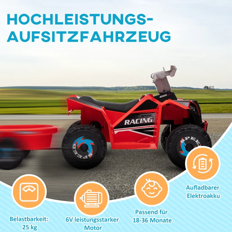 electric children's quad with trailer, 2.5 km/h, 50-minute ride, for 1.5 to 3 years, 25 kg, red - Image 4