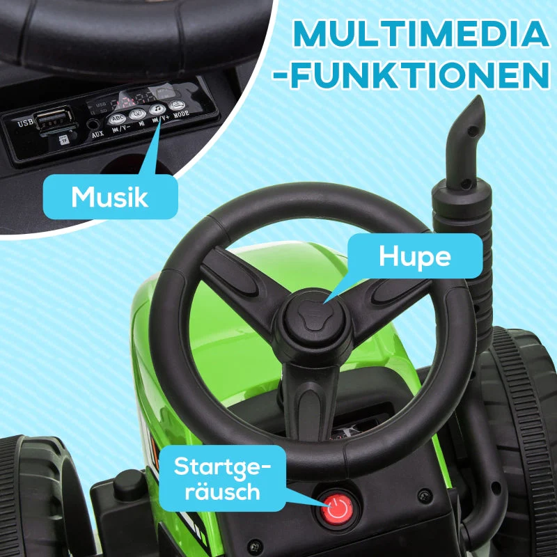 Electric Children's Tractor, Parental Remote Control, 6 km/h, Green + Black - Image 6