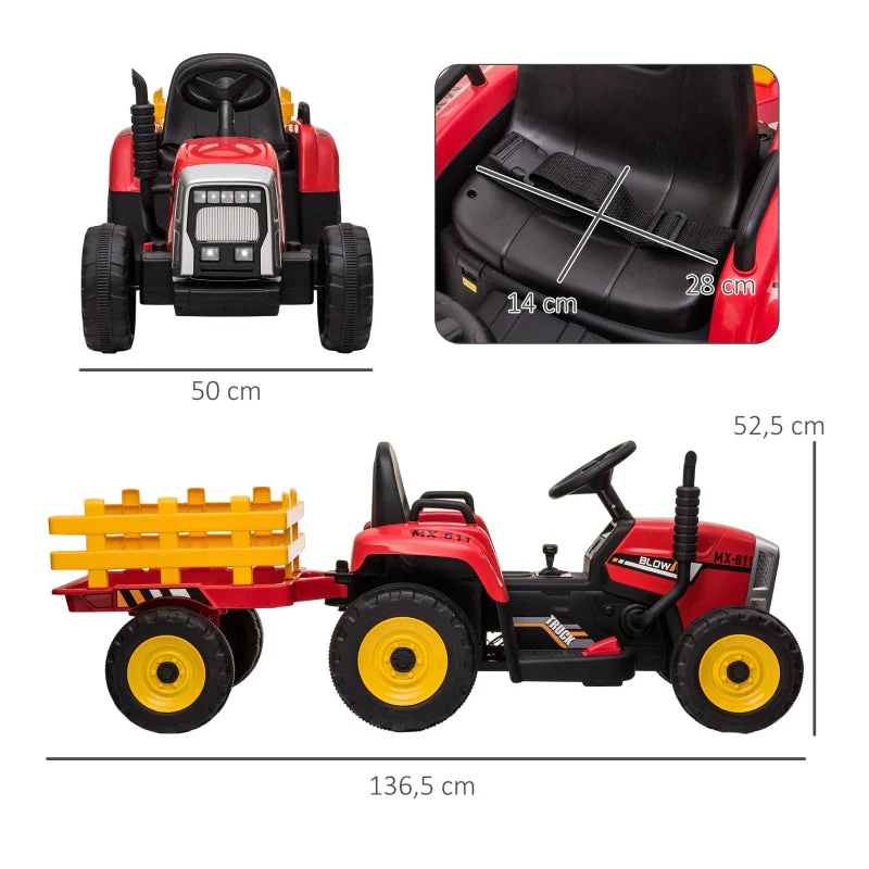 Electric Children's Tractor with Remote Control and 6 km/h Max Speed, Red and Black - Image 3