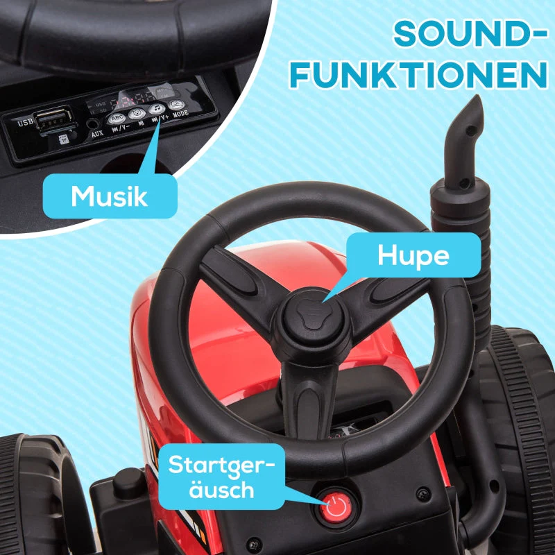 Electric Children's Tractor with Remote Control and 6 km/h Max Speed, Red and Black - Image 6