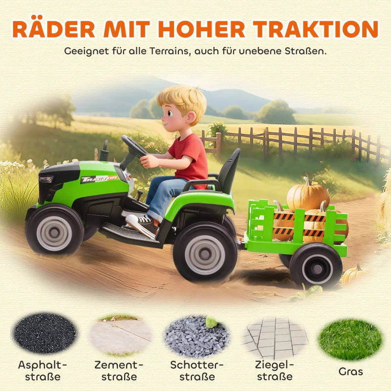 Electric Children's Tractor with Remote Control and Soft Start, Green - Image 8