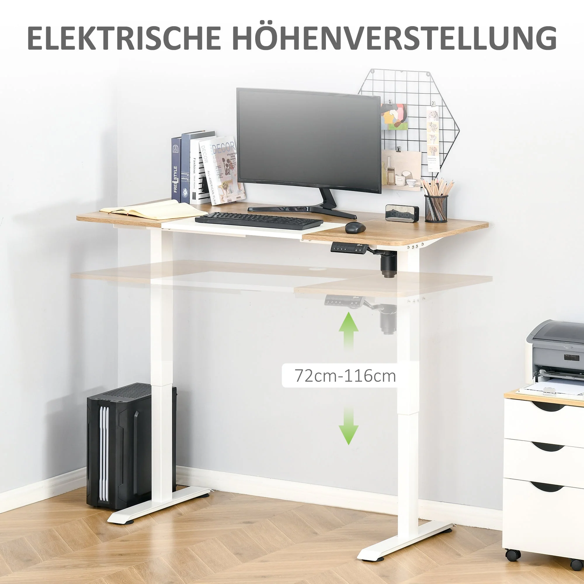 Electric Computer Standing Desk Height-Adjustable Frame Metal Natural/White - Image 4