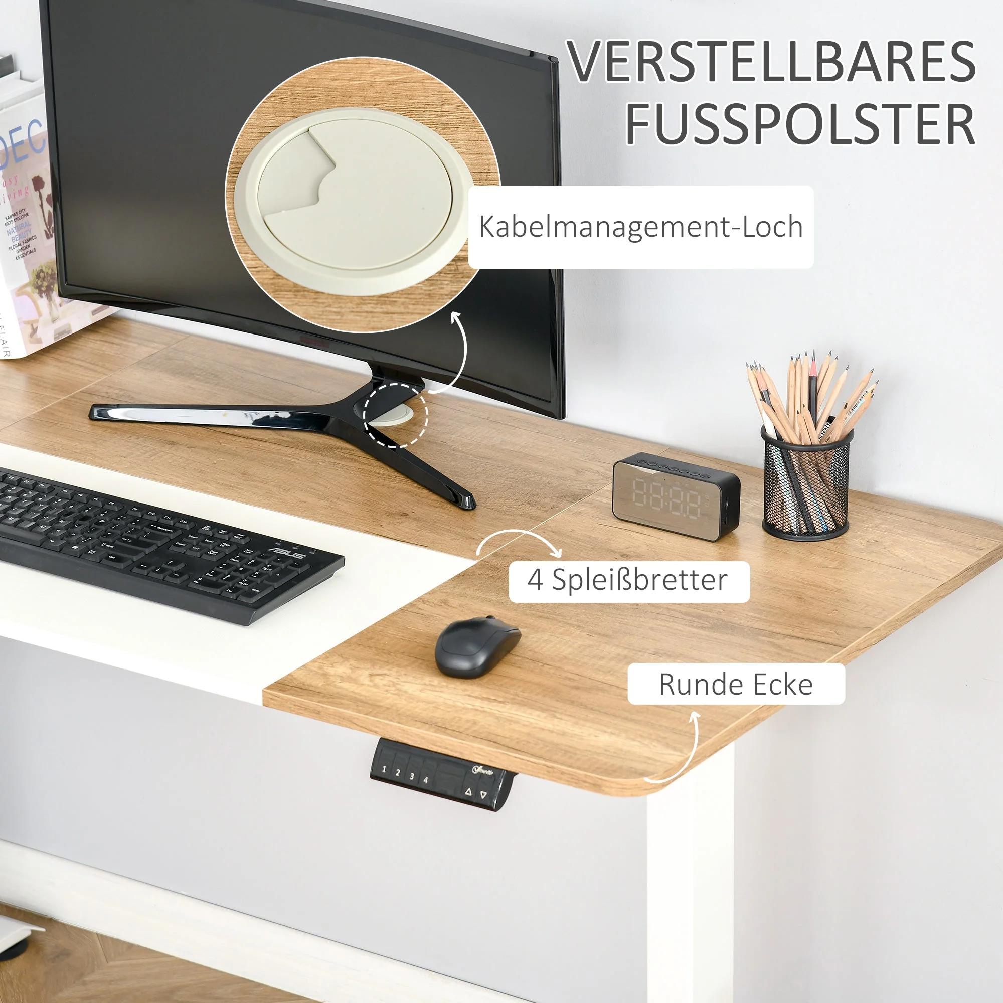 Electric Computer Standing Desk Height-Adjustable Frame Metal Natural/White - Image 6