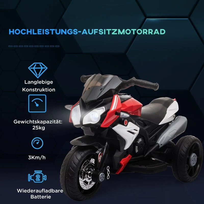 Electric Kids Motorcycle, 3 km/h, Lights & Sounds, Black/Red - Image 5