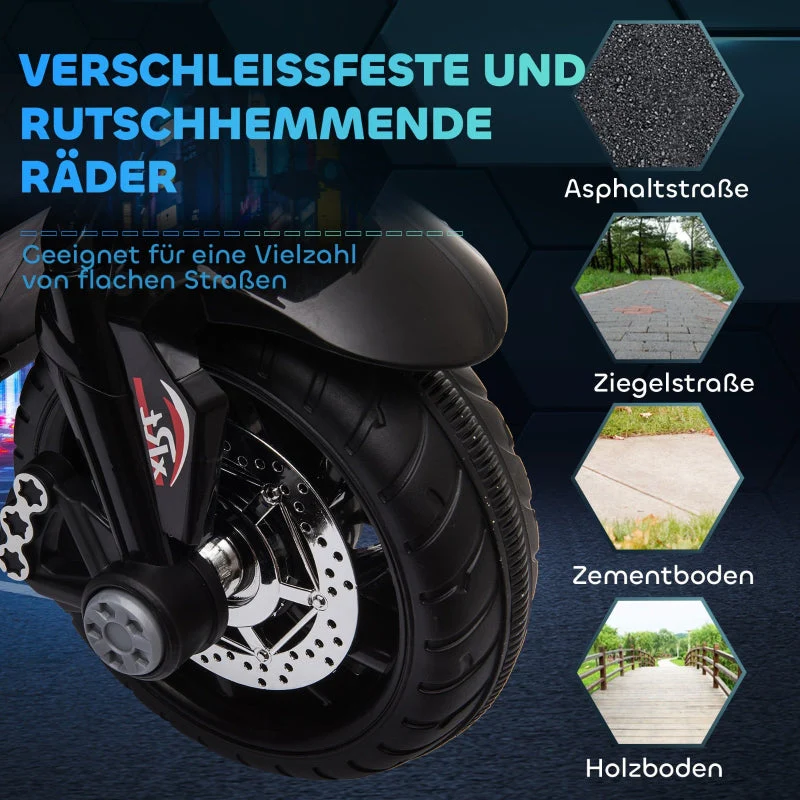 Electric Kids Motorcycle, Lights & Sounds, 3 km/h, Rechargeable, Black/White - Image 6
