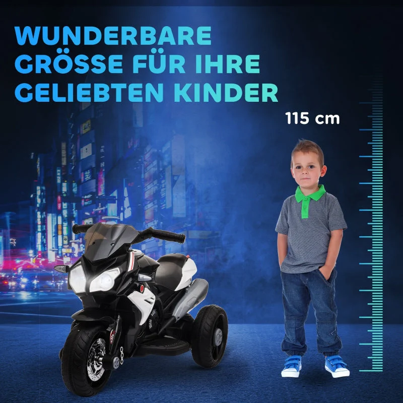 Electric Kids Motorcycle, Lights & Sounds, 3 km/h, Rechargeable, Black/White - Image 7
