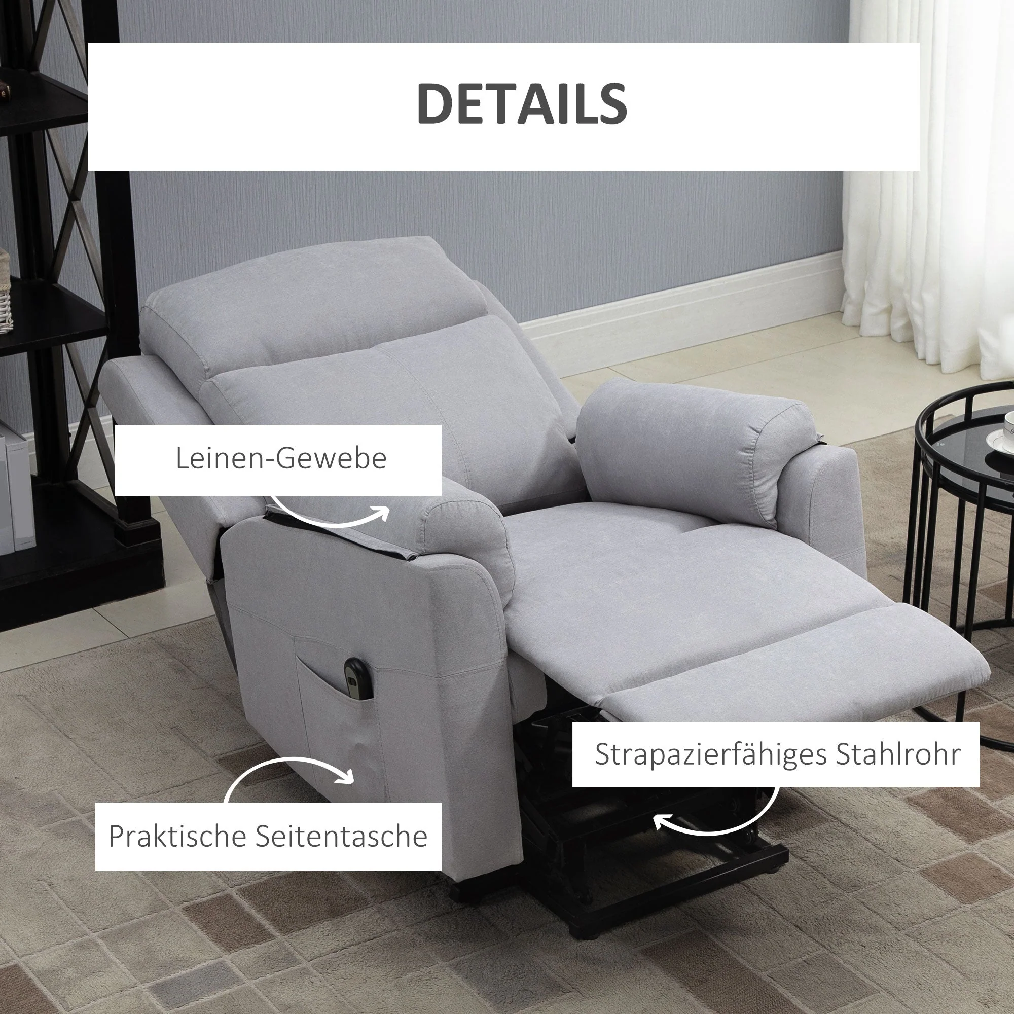 Electric Lift Chair, Reclining Function Comfortable Aid for Seniors, Linen-Touch Light Grey - Image 6