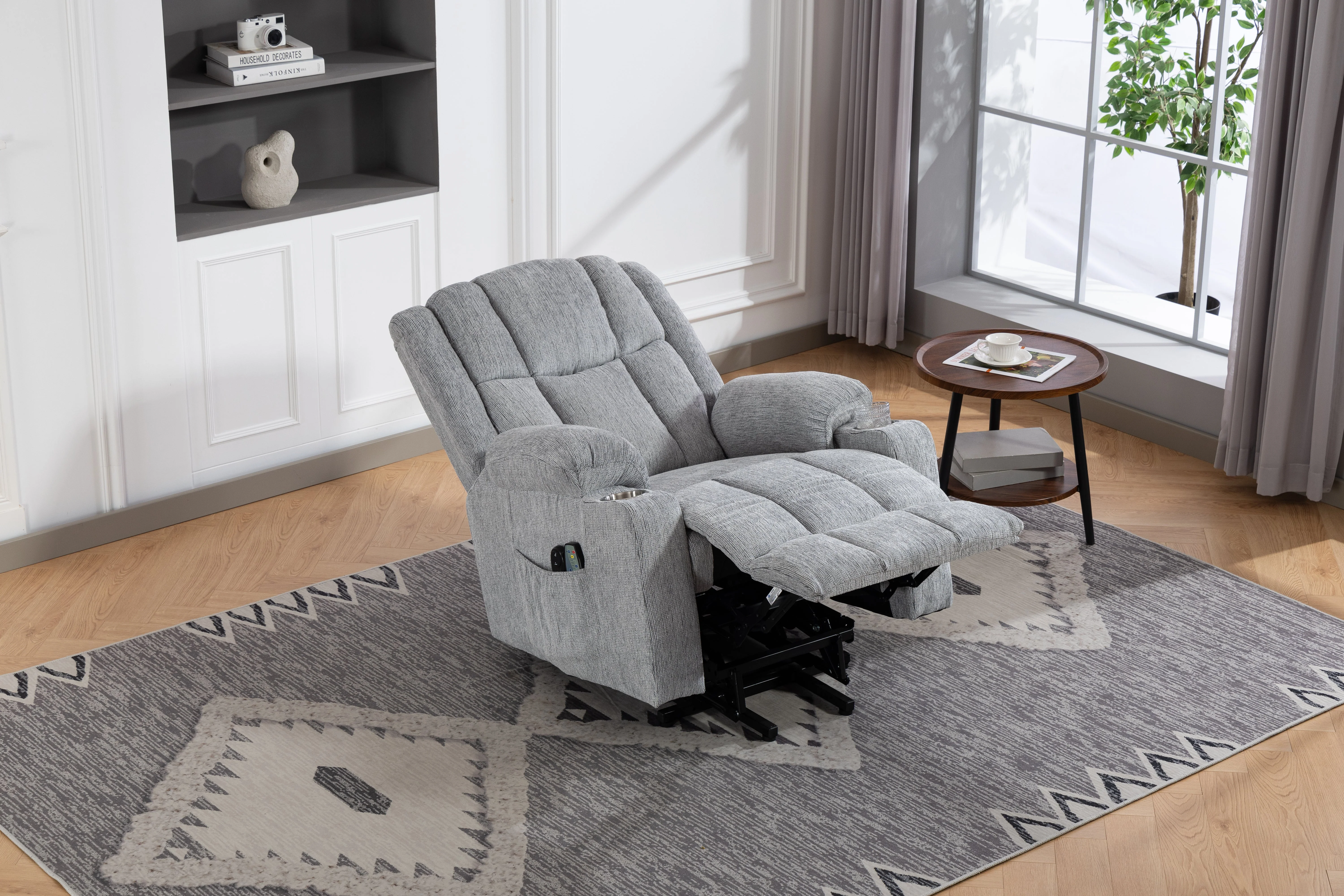 Electric Lift Recliner, Standing Aid, Massage Heat Function, Footrest Cup Holder Light Grey - Image 7