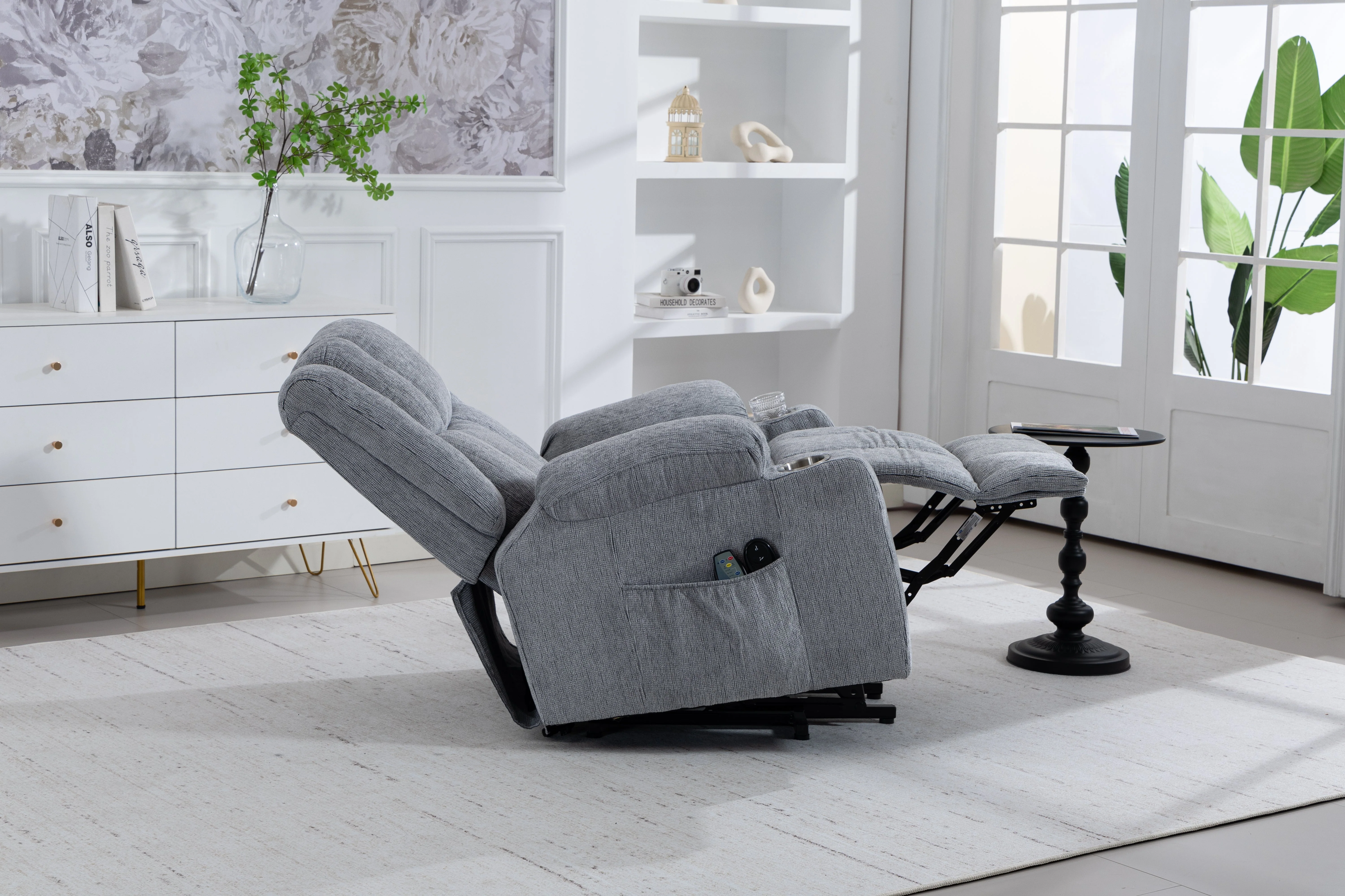 Electric Lift Recliner, Standing Aid, Massage Heat Function, Footrest Cup Holder Light Grey - Image 8
