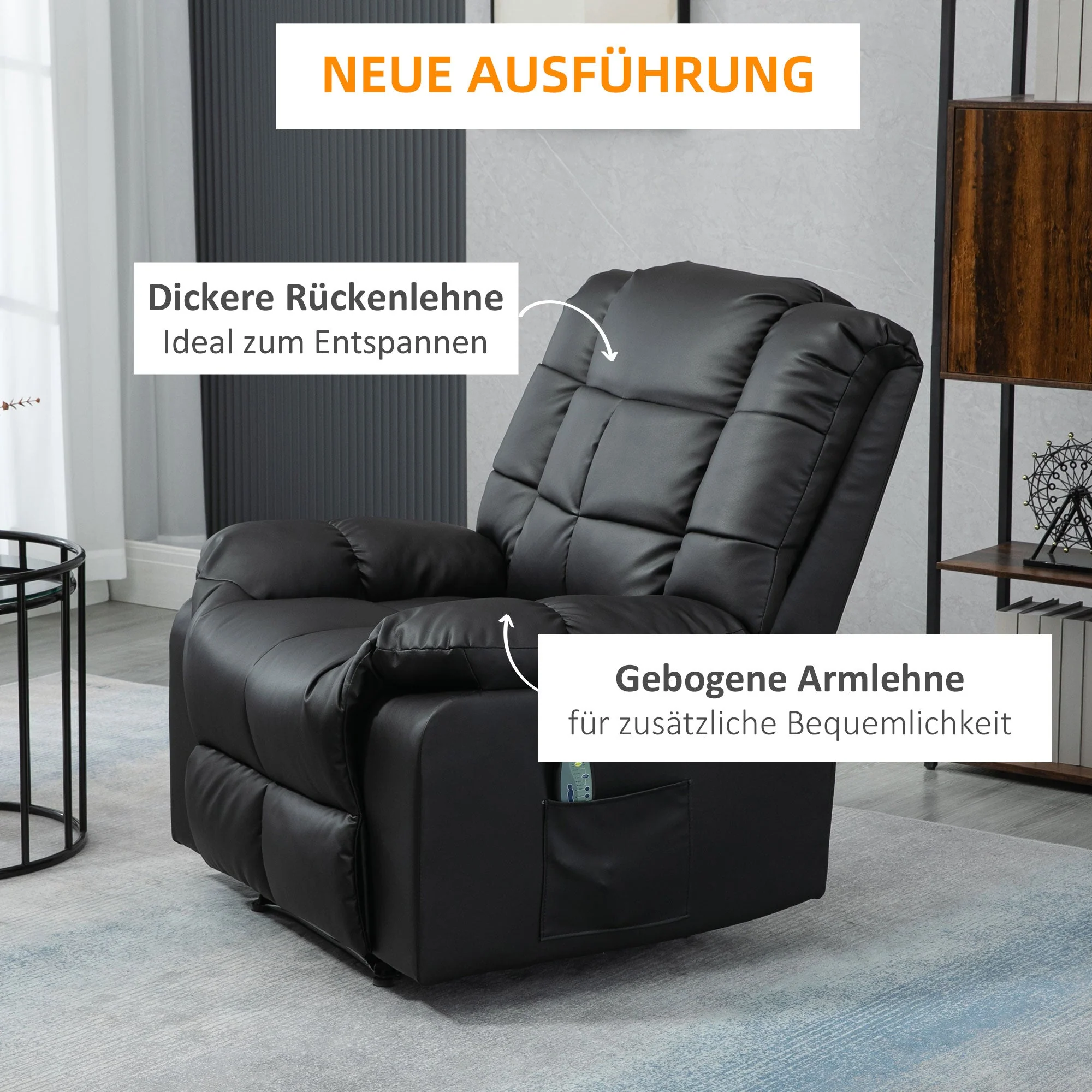 Electric Massage Chair Recliner Faux Leather Wood Steel Black - Image 4