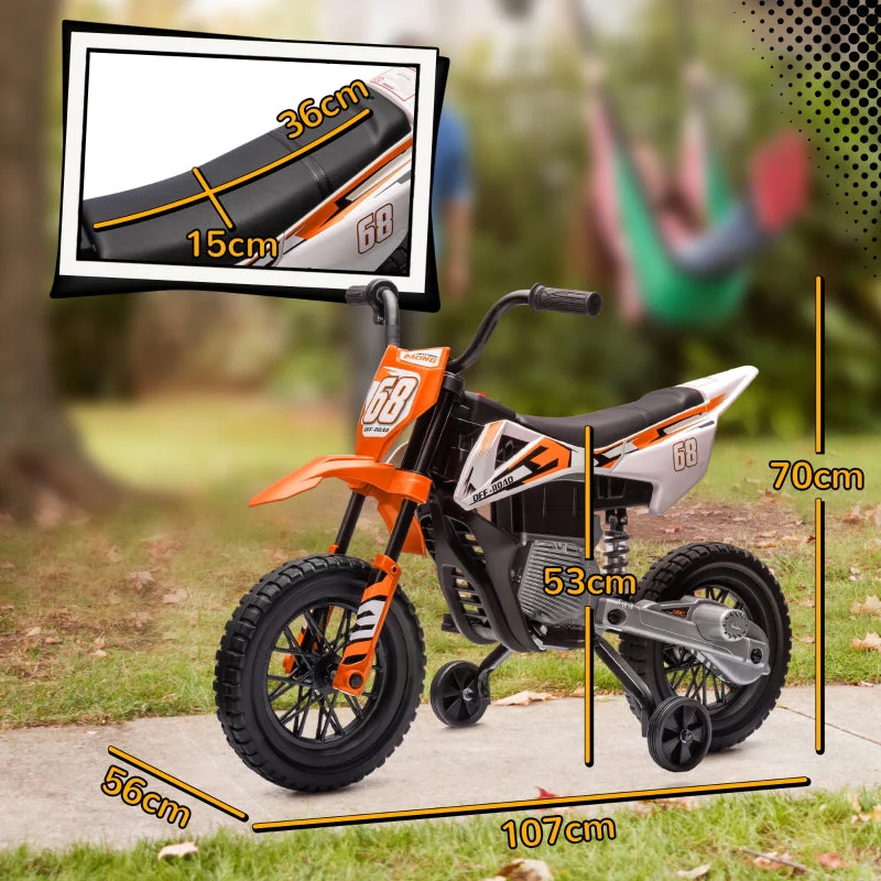 Electric Motorcycle for Children with Music and Training Wheels, 12V, Orange - Image 3
