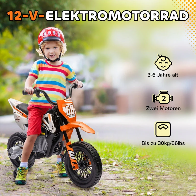 Electric Motorcycle for Children with Music and Training Wheels, 12V, Orange - Image 5