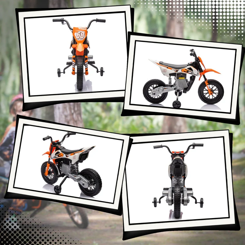 Electric Motorcycle for Children with Music and Training Wheels, 12V, Orange - Image 7