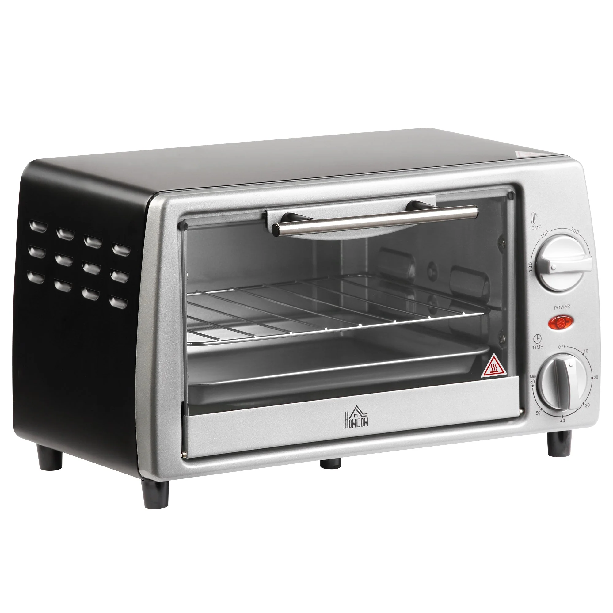 Electric Oven 10L Adjustable Temperature and Timer, 750W, Silver Black