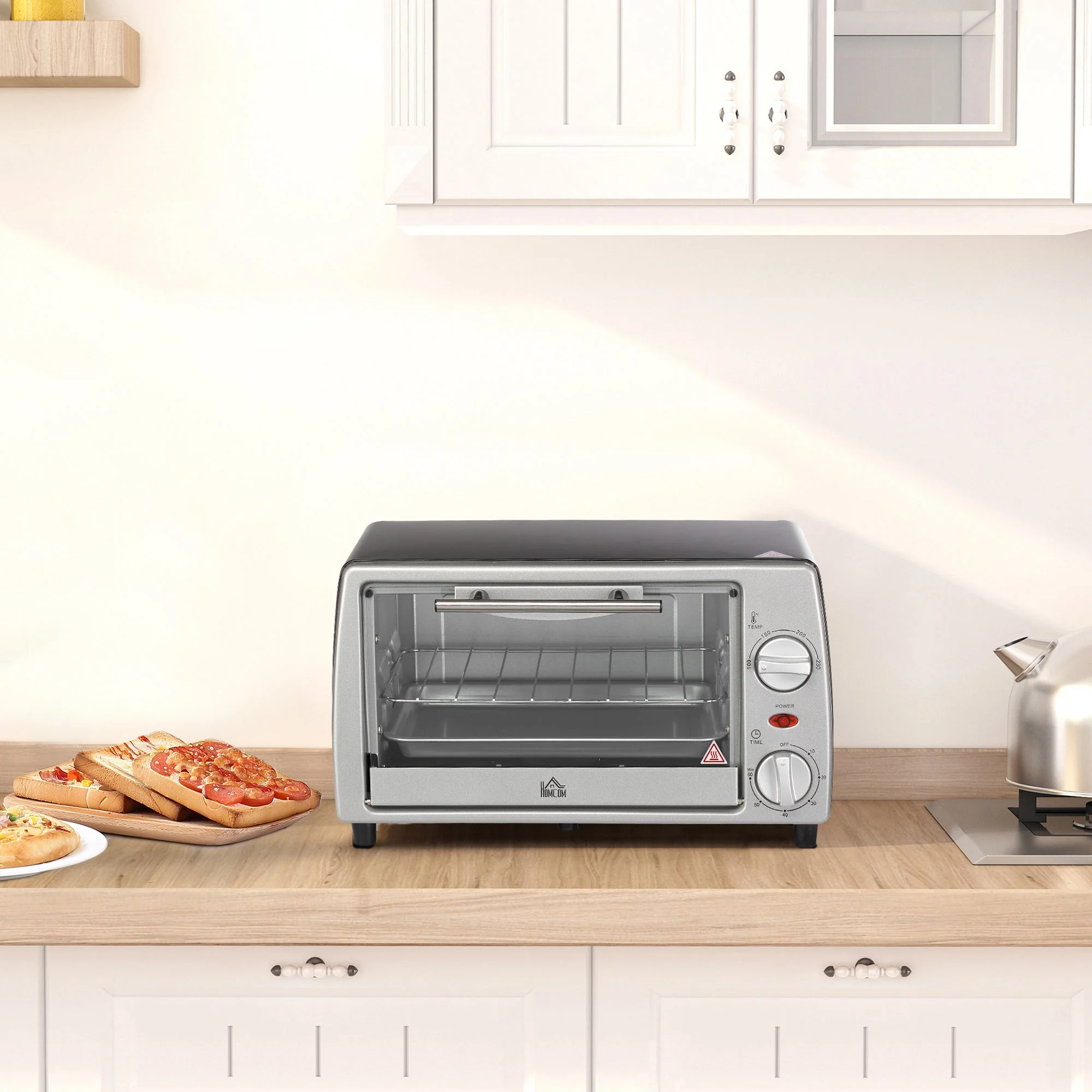 Electric Oven 10L Adjustable Temperature and Timer, 750W, Silver Black - Image 2