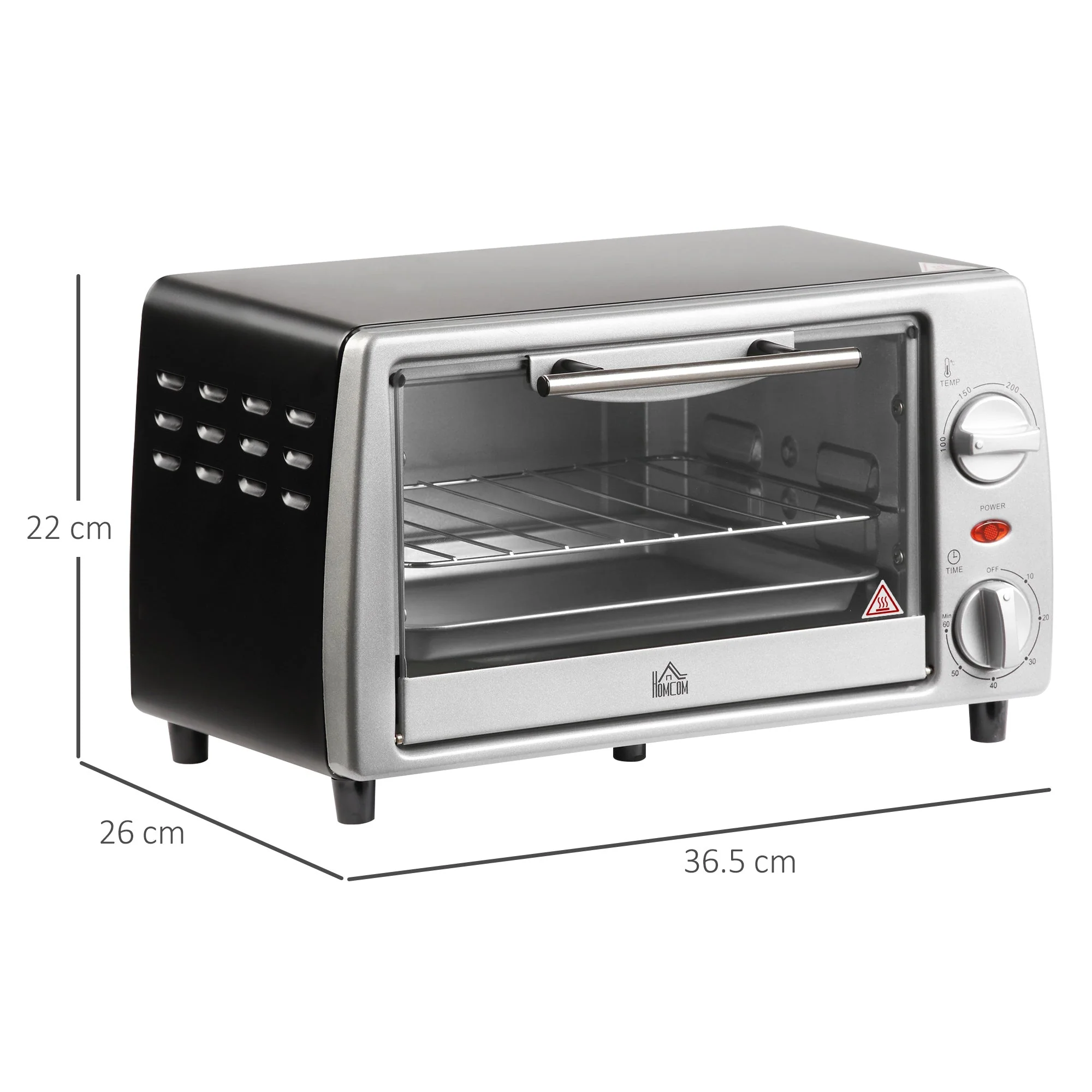 Electric Oven 10L Adjustable Temperature and Timer, 750W, Silver Black - Image 3