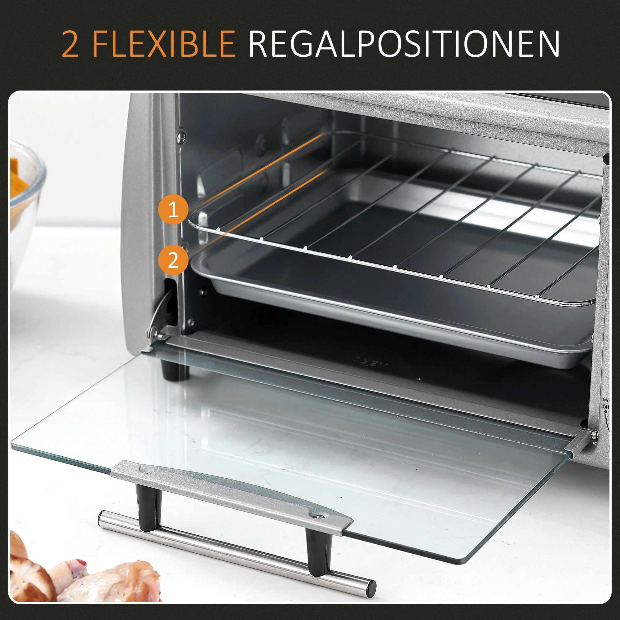 Electric Oven 10L Adjustable Temperature and Timer, 750W, Silver Black - Image 5