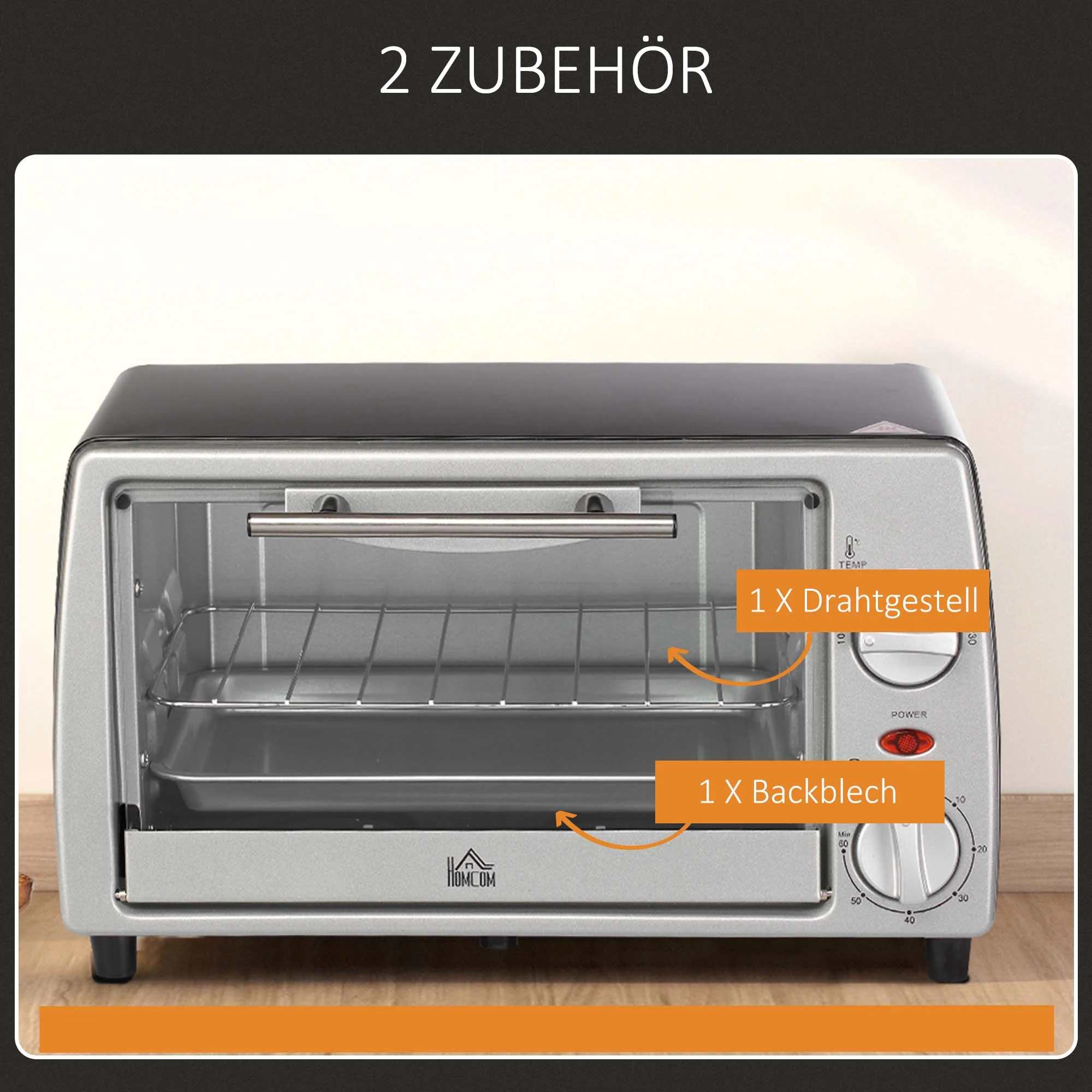 Electric Oven 10L Adjustable Temperature and Timer, 750W, Silver Black - Image 6