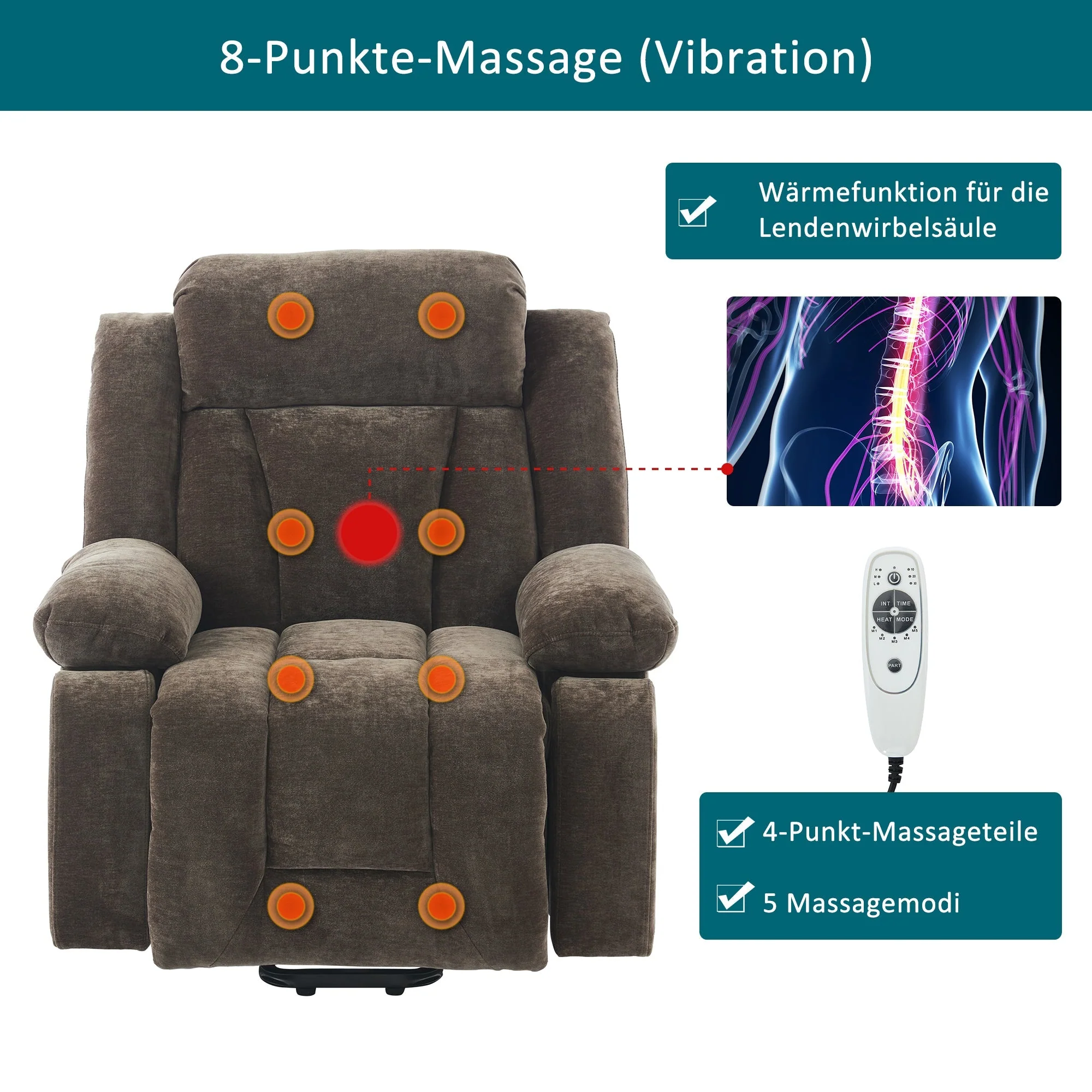 Electric Power Lift Recliner Chair Sofa with Massage, Heat, Heavy Duty Safety Motion, Storage Pocket, Cup Holders, USB Ports, Fabric - Image 5