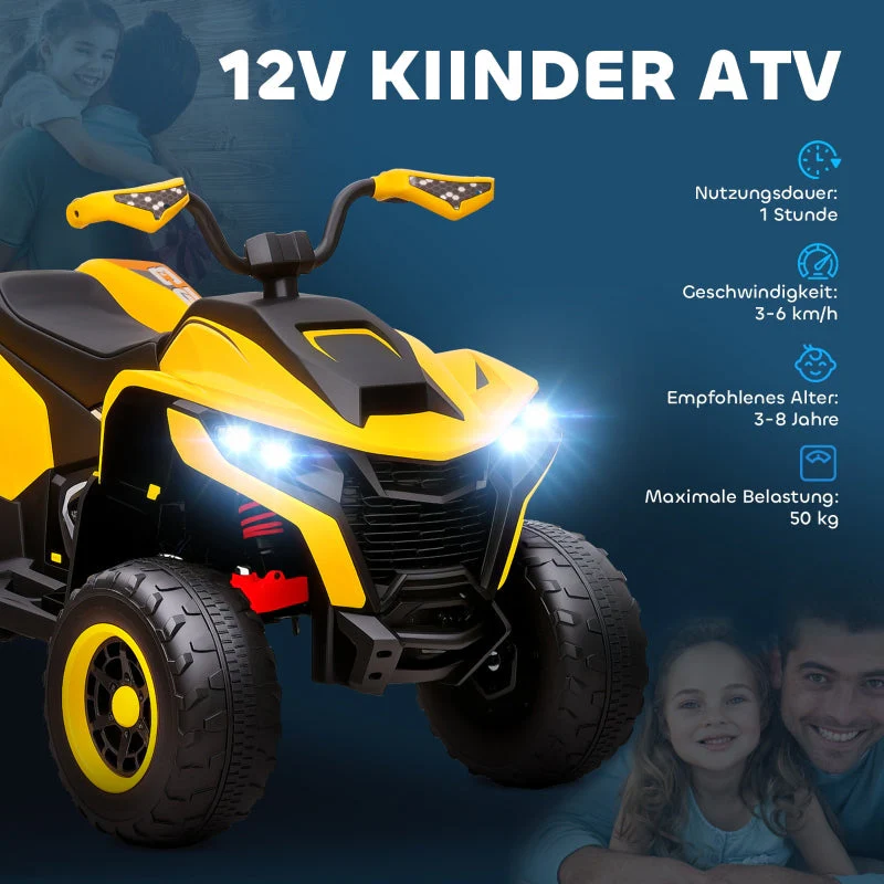 Electric Quad Bike for Kids with LED Headlights and Music, Yellow - Image 4