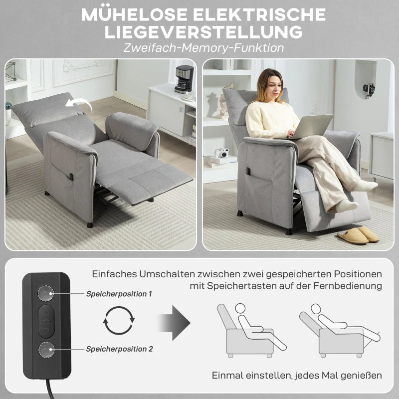 Electric Recliner Chair, Adjustable, Memory, Pet-Friendly Faux Velvet, Grey - Image 5