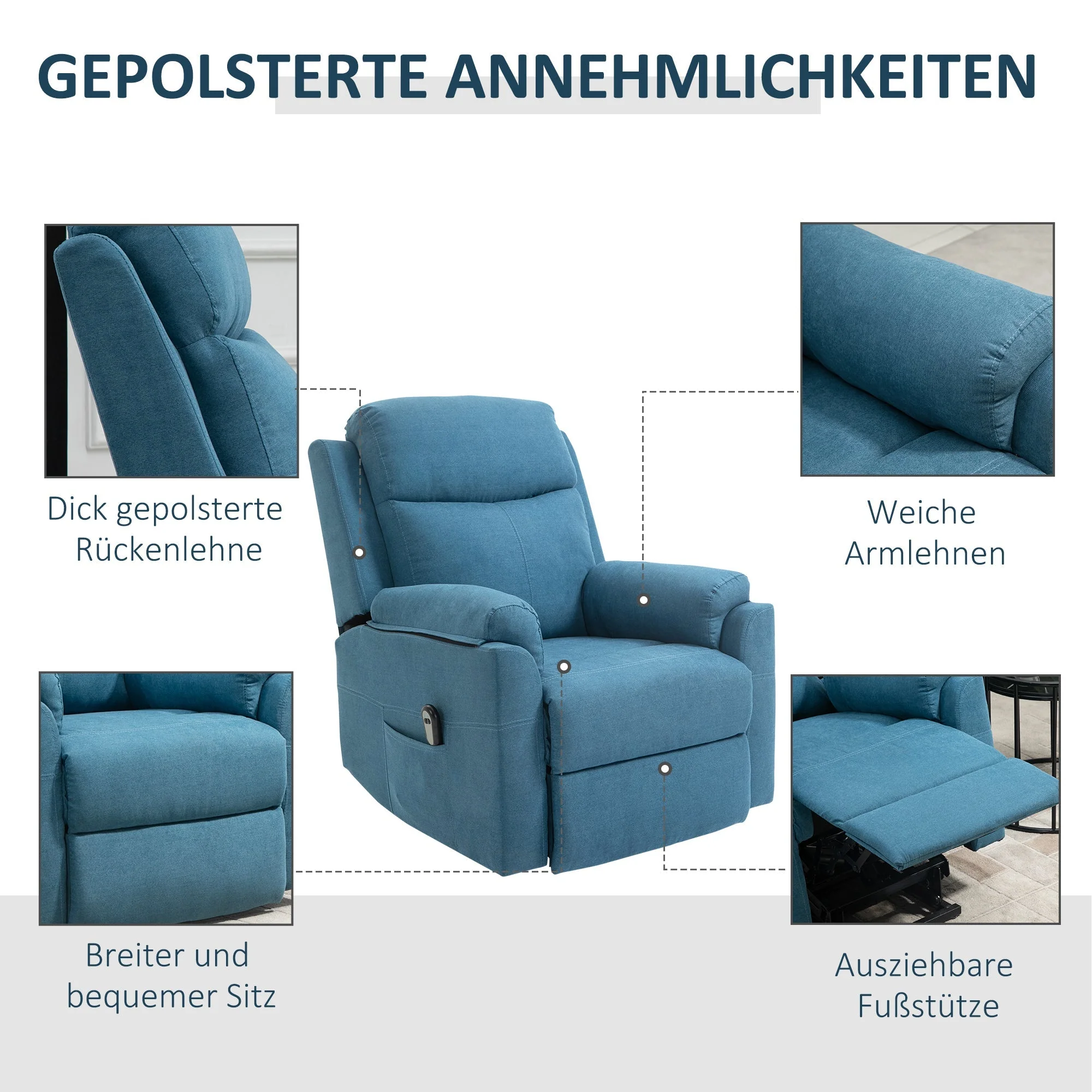 Electric Recliner/TV Chair, Lift Assistance Reclining Sleeping Function, Linen Look Blue - Image 6