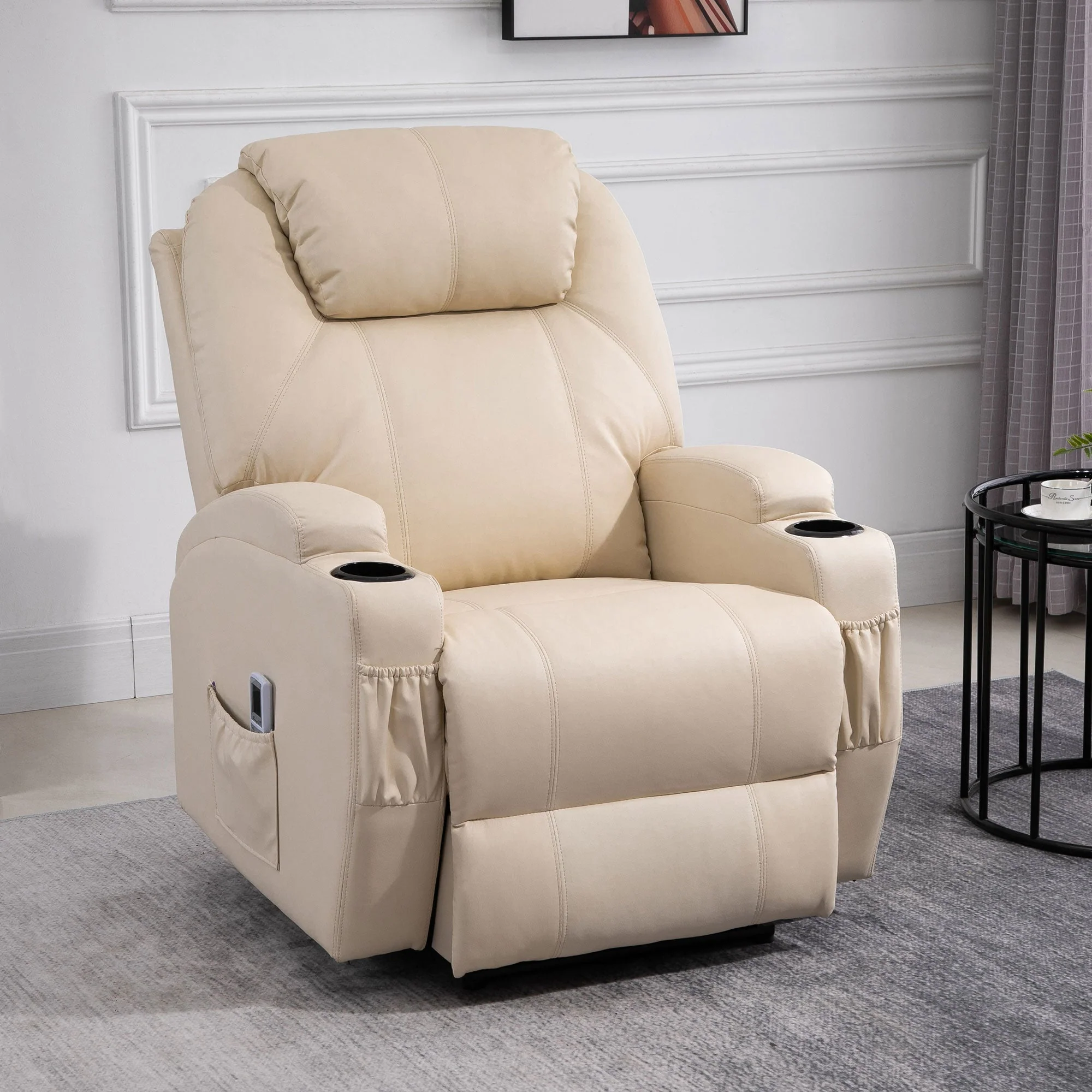Electric Recliner TV Massage Chair with Reclining Function, Faux Leather Beige - Image 2