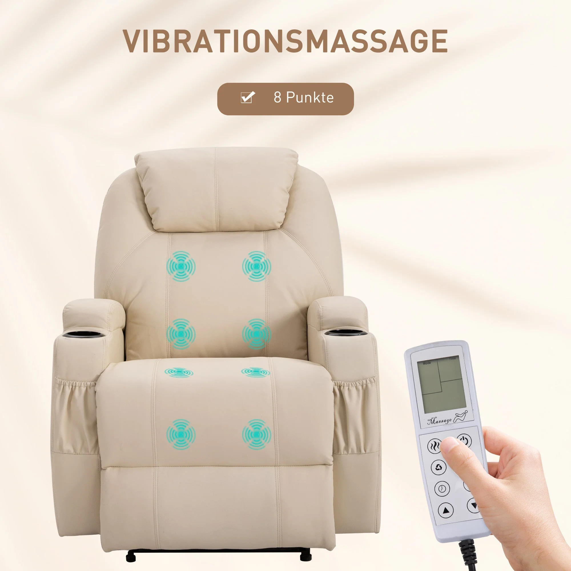 Electric Recliner TV Massage Chair with Reclining Function, Faux Leather Beige - Image 4