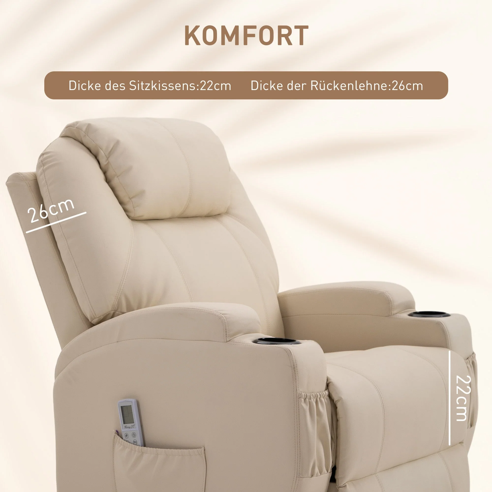 Electric Recliner TV Massage Chair with Reclining Function, Faux Leather Beige - Image 6