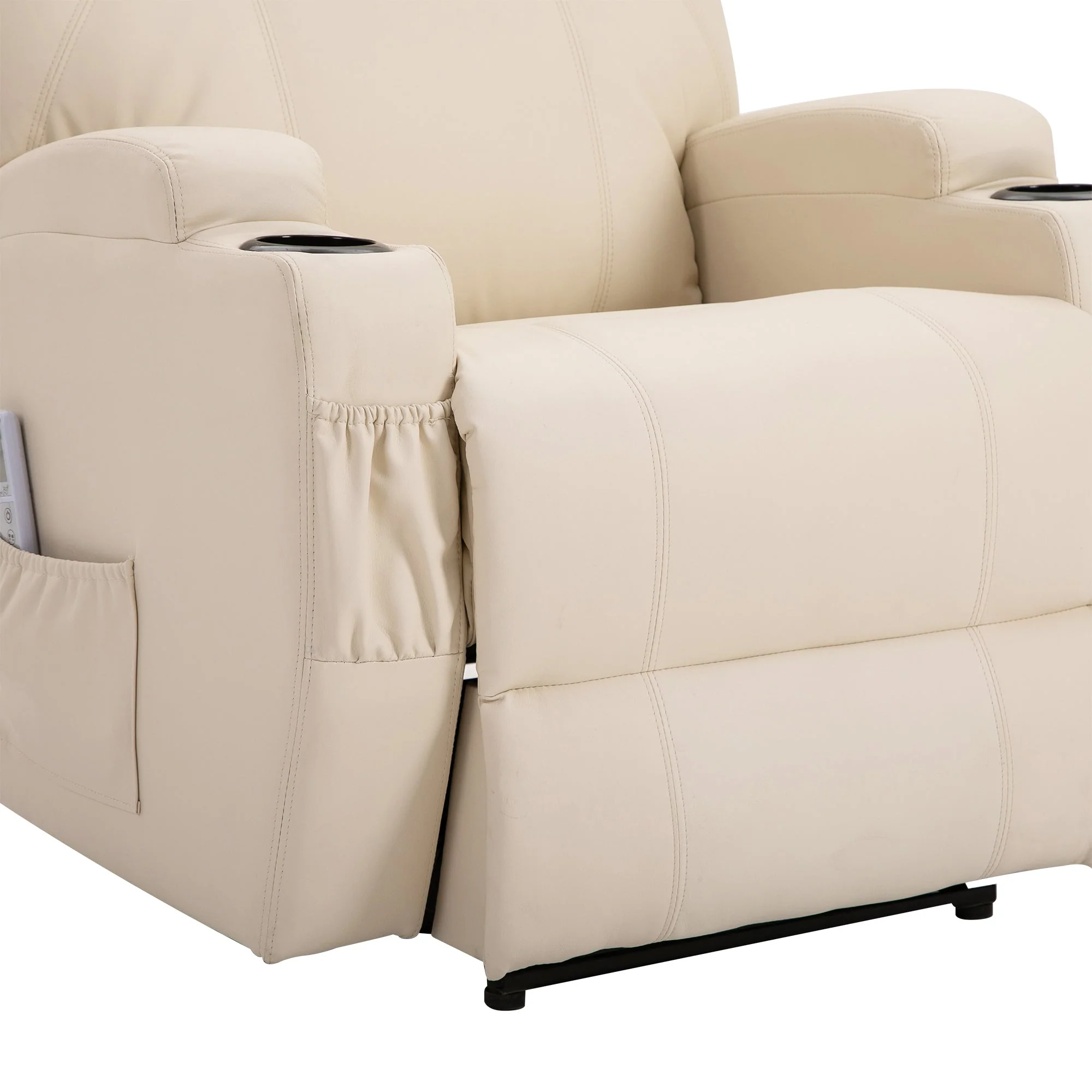 Electric Recliner TV Massage Chair with Reclining Function, Faux Leather Beige - Image 7