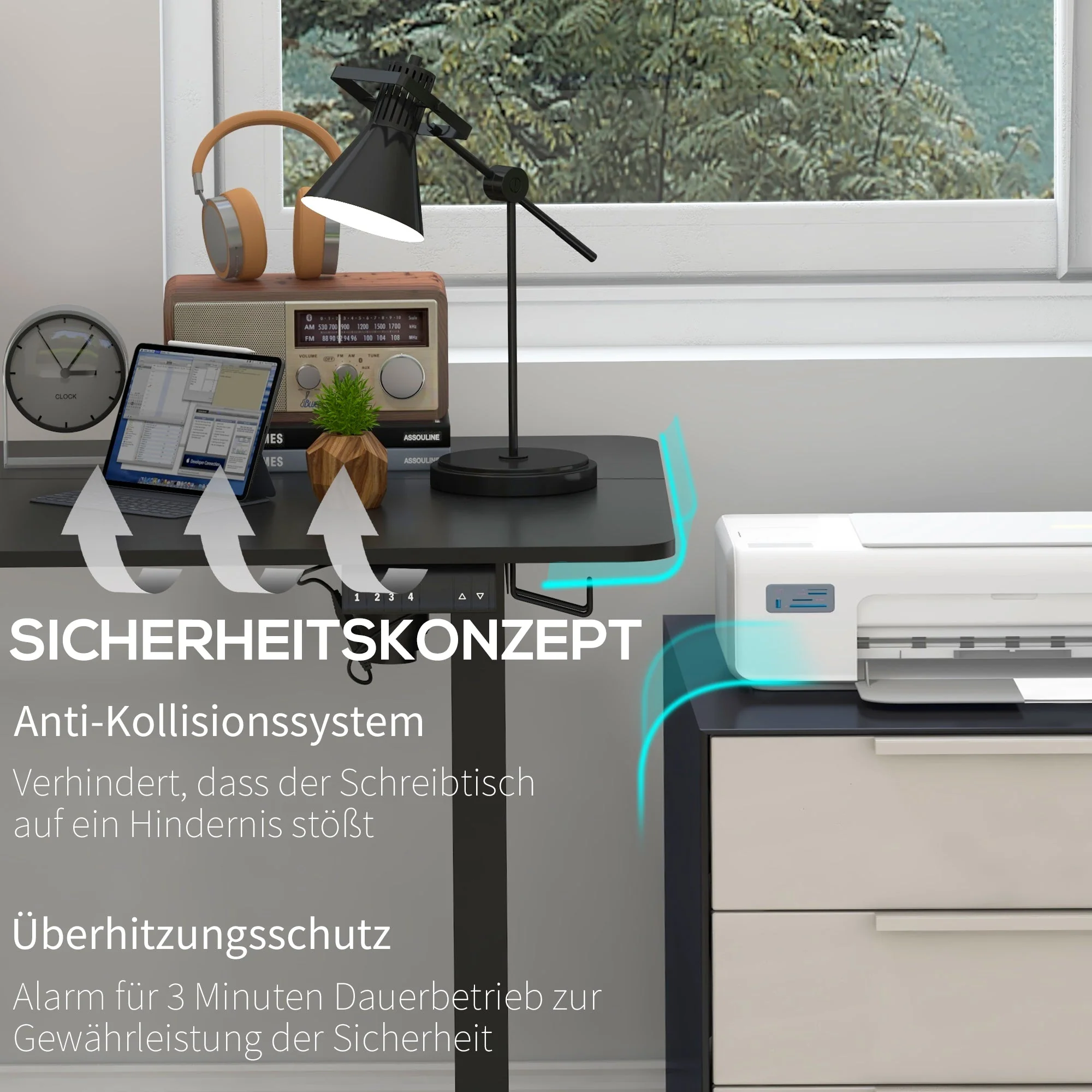 Electric Sit-Stand Desk, Anti-Collision Memory Options 140x70cm, Chipboard Black - Image 6