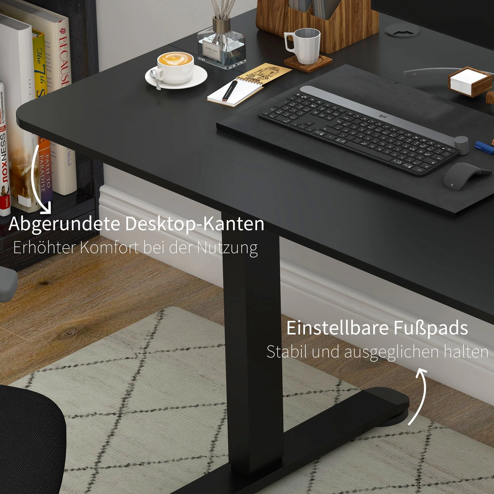 Electric Sit-Stand Desk, Anti-Collision Memory Options 140x70cm, Chipboard Black - Image 7