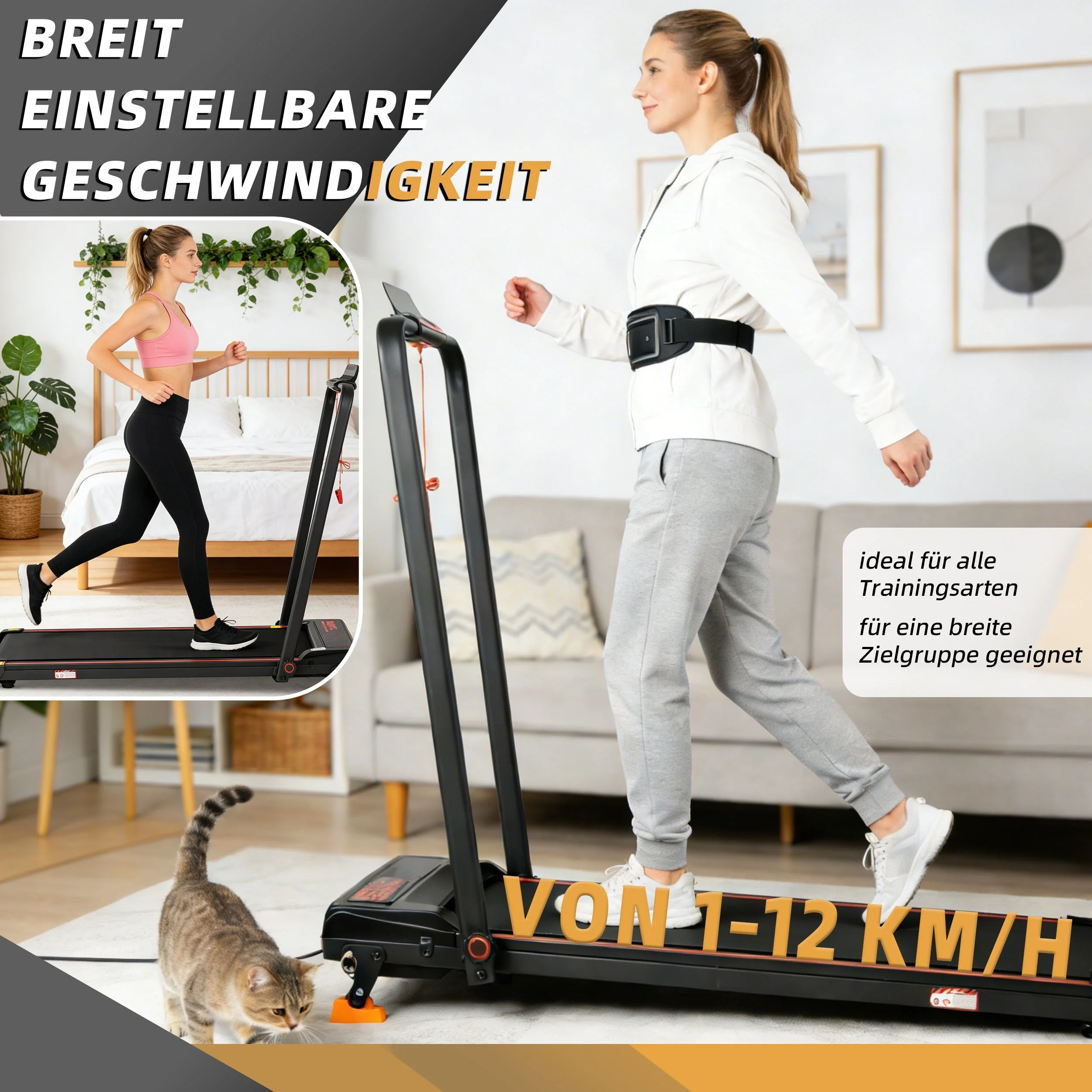 Electric Treadmill, Foldable with App Remote Control and LED Display, 12 km/h 0.75 HP Black - Image 2