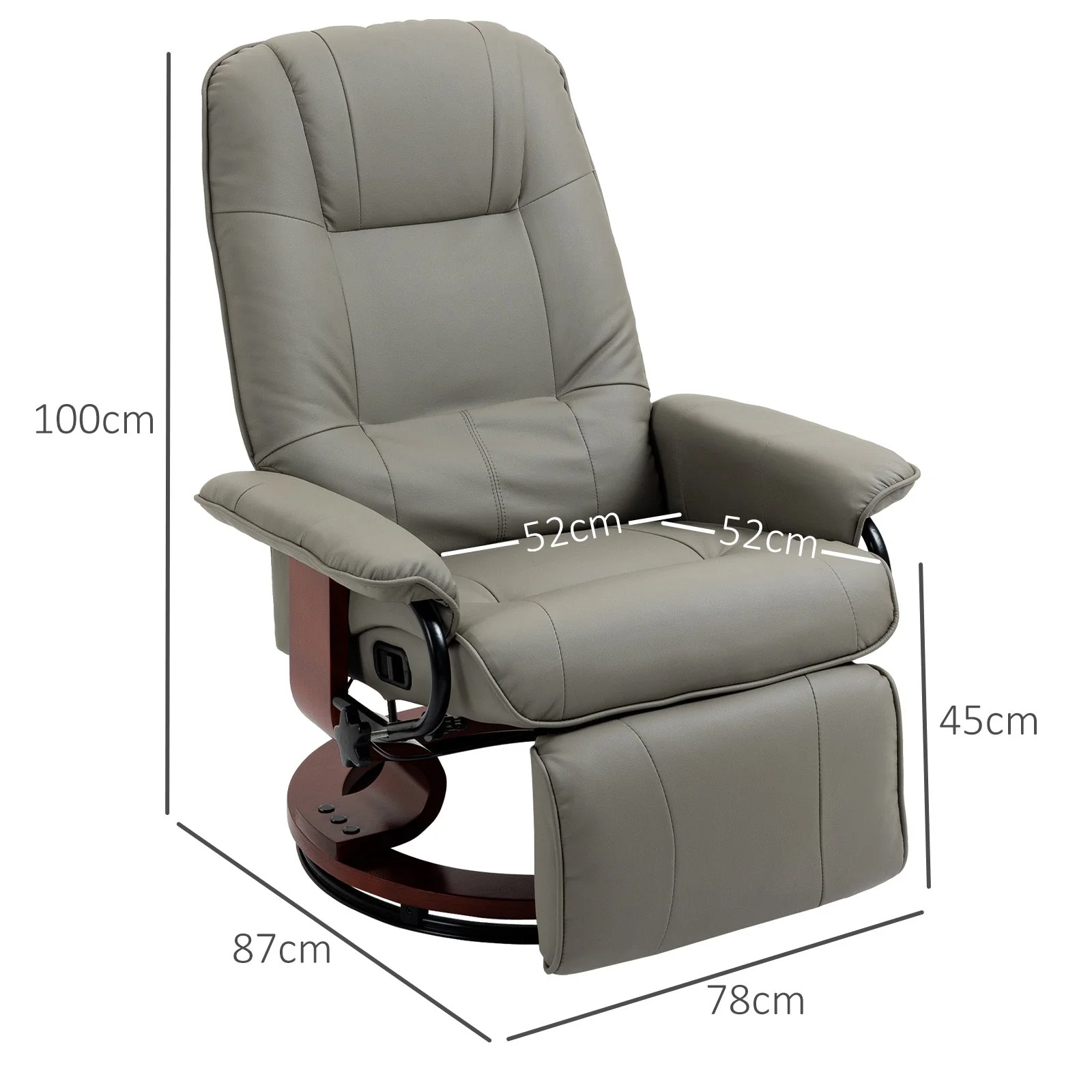 Electric TV Recliner, 145° Reclining Footrest with Side Buttons, Faux Leather Grey - Image 3