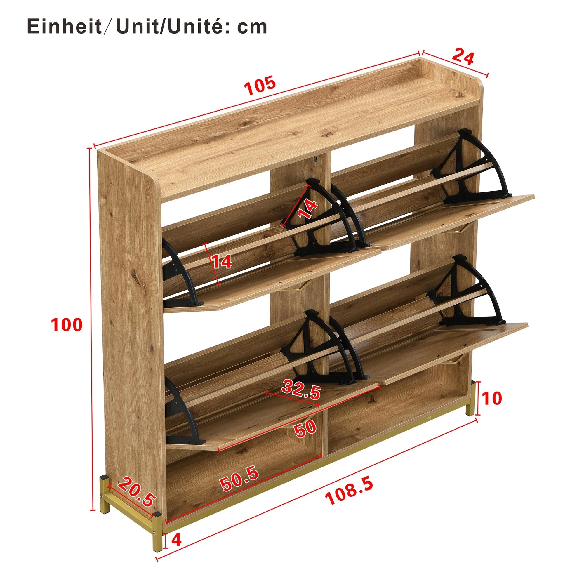 Elegant Shoe Cabinet 4 Doors Metal Frame Top Shelf Wooden Rattan - Image 13
