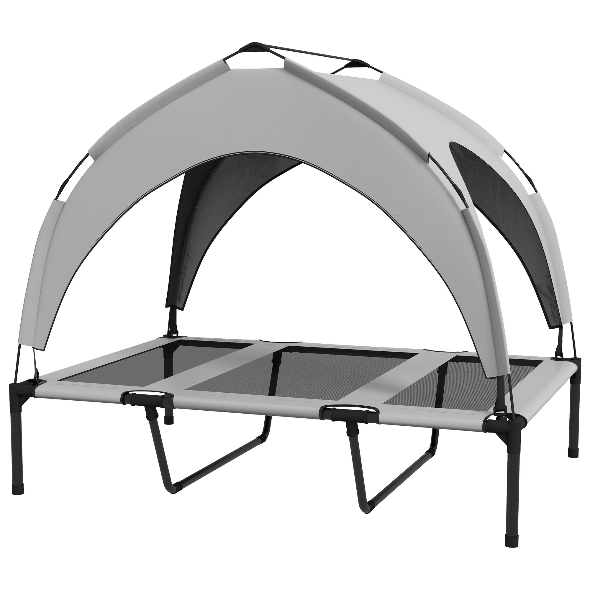 Elevated Dog Bed, Canopy Outdoor Lounger, Breathable, Light Gray Oxford - Image 2