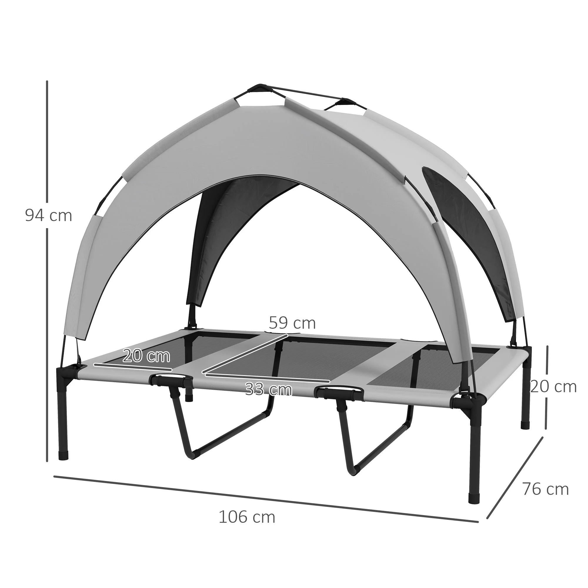 Elevated Dog Bed, Canopy Outdoor Lounger, Breathable, Light Gray Oxford - Image 3