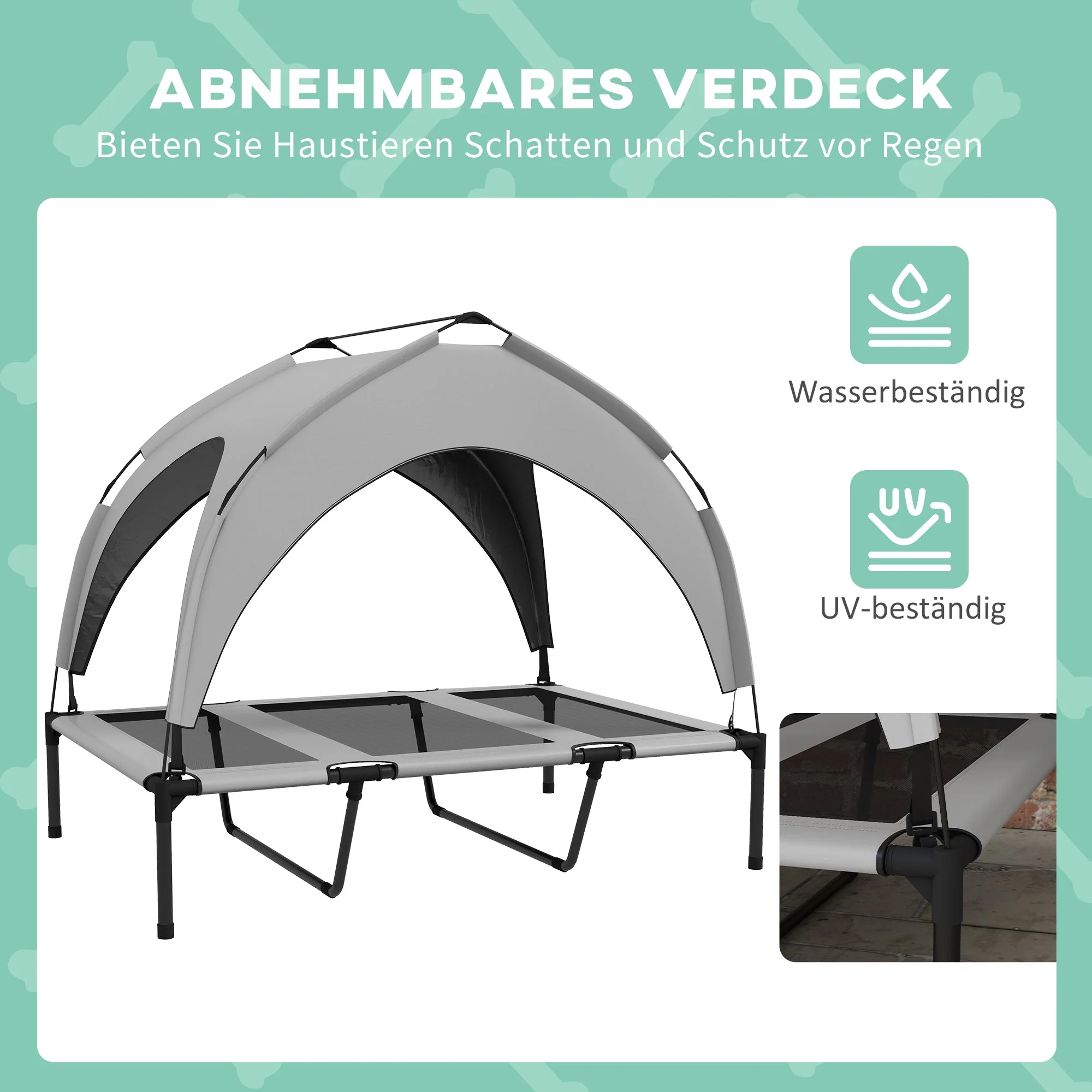 Elevated Dog Bed, Canopy Outdoor Lounger, Breathable, Light Gray Oxford - Image 5