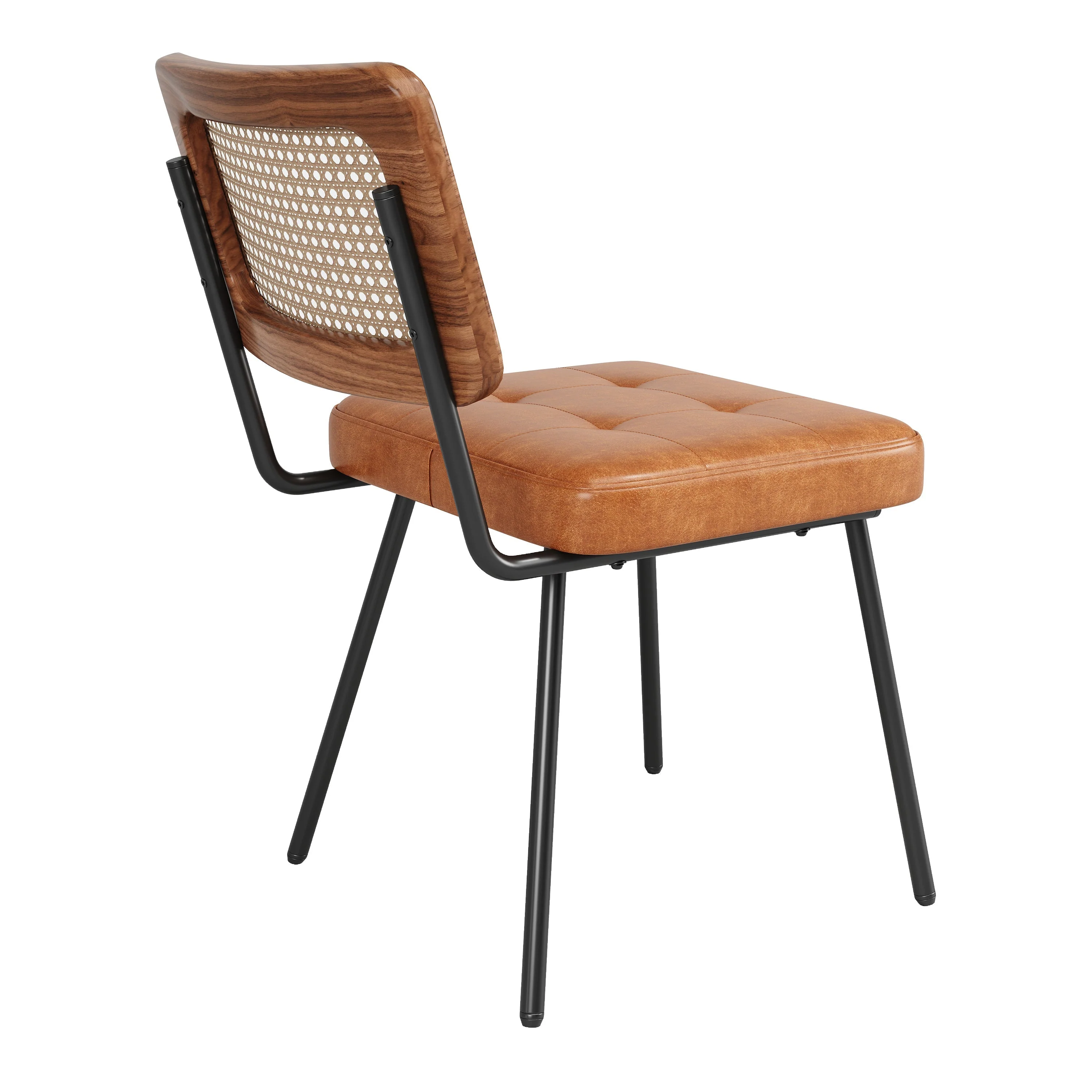 Ergonomic Dining Chair Set of 2 with Rattan and Faux Leather - Image 6