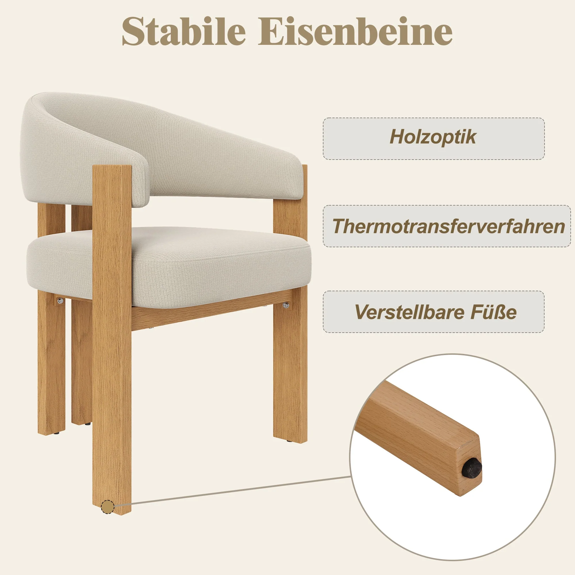 Ergonomic Dining Chair Set of 2 with Thick Padding and Sturdy Iron Legs, Wood Look - Image 6