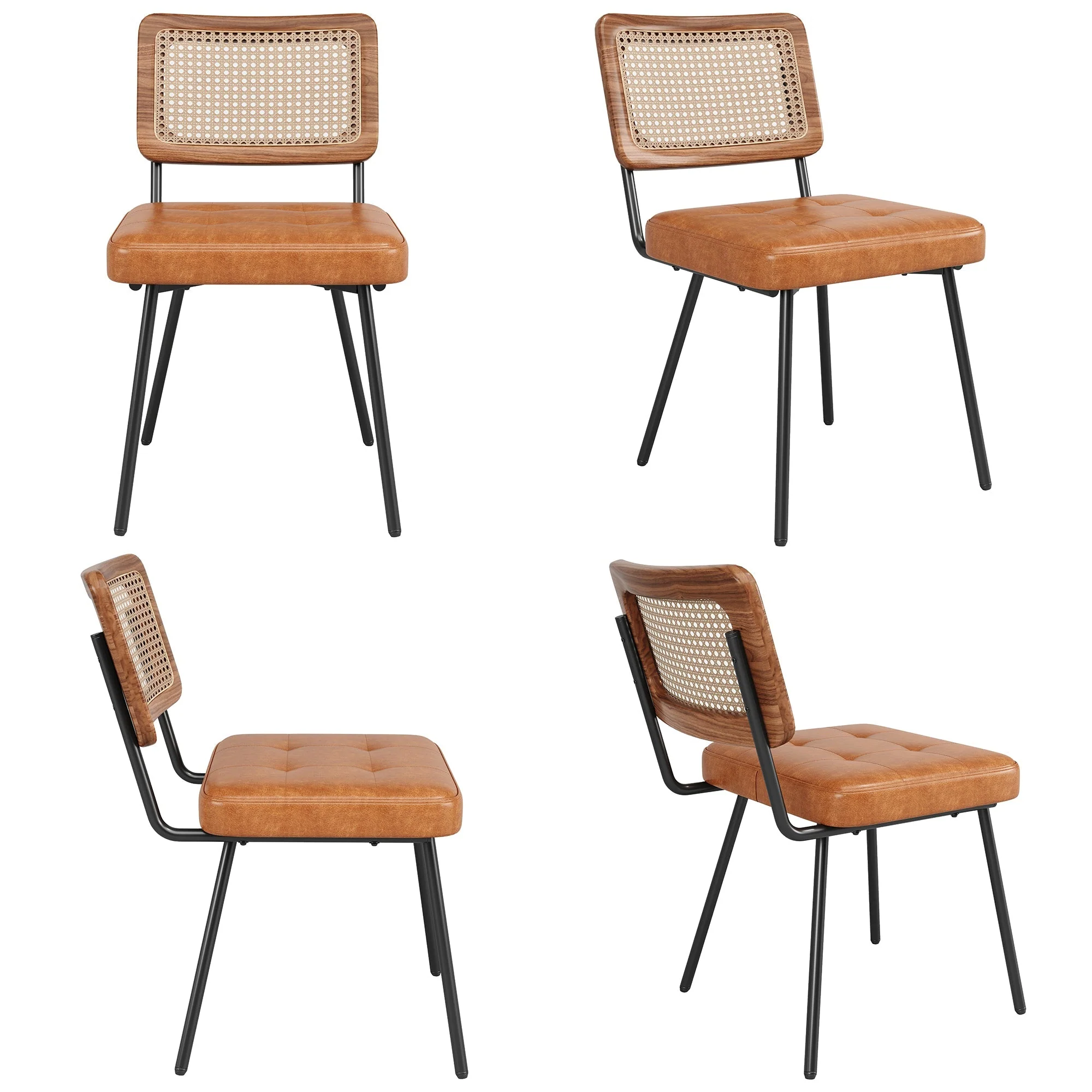 Ergonomic Dining Chair Set of 4, Rattan Retro Design, Faux Leather - Image 9