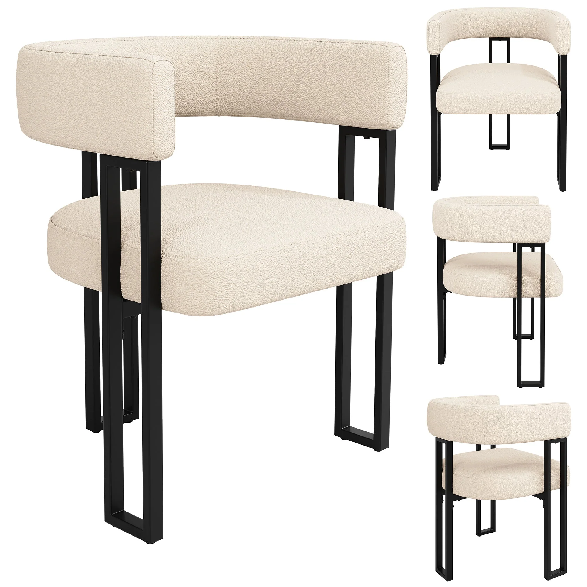 Ergonomic Dining Chair with Curved Backrest and Lambskin Fabric, Set of 4, Beige/Brown - Image 10