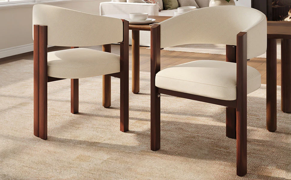 Ergonomic Dining Chairs Set of 2 with Thick Padding and Height Adjustable Feet, Wood Look Breathable Fabric - Image 2