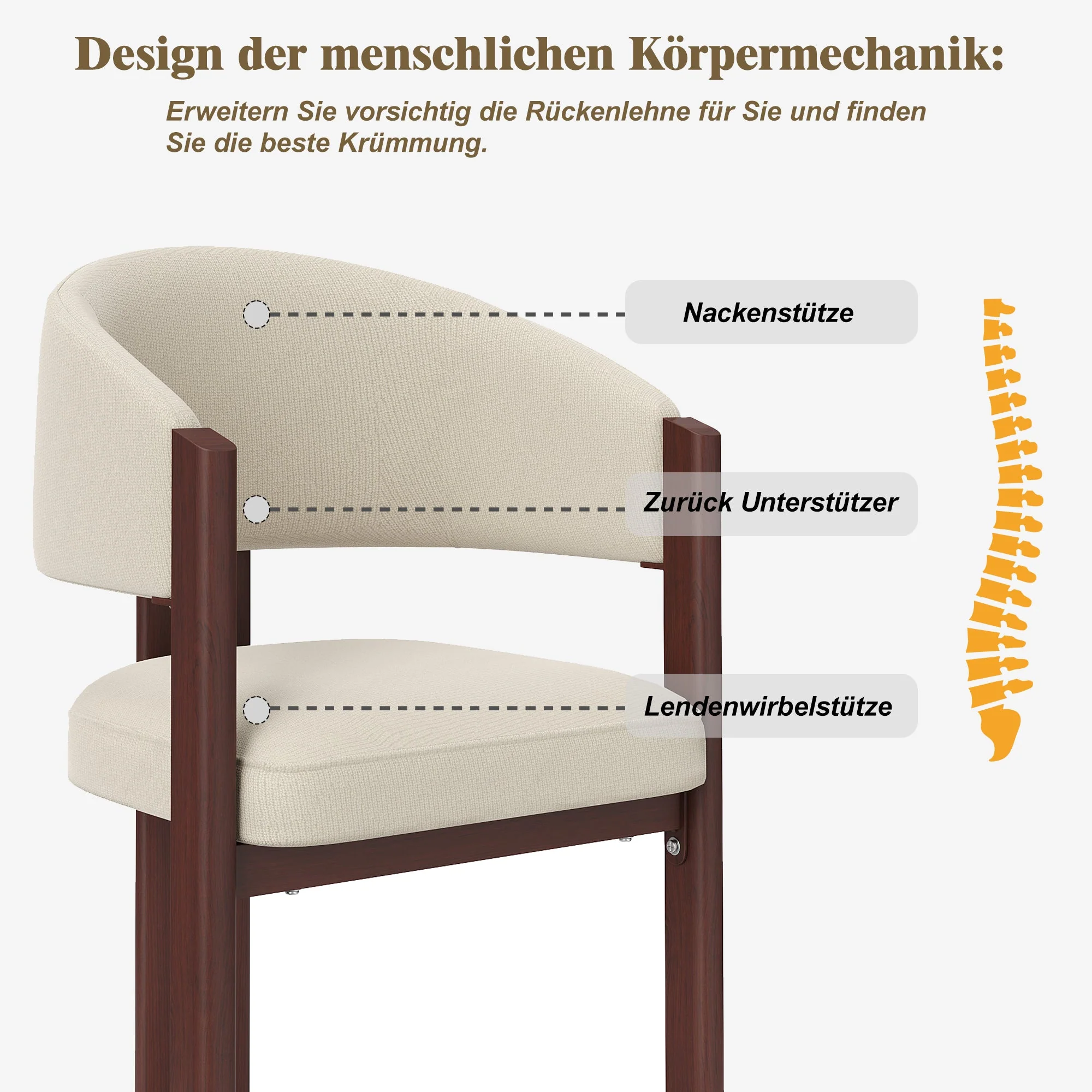 Ergonomic Dining Chairs Set of 2 with Thick Padding and Height Adjustable Feet, Wood Look Breathable Fabric - Image 3