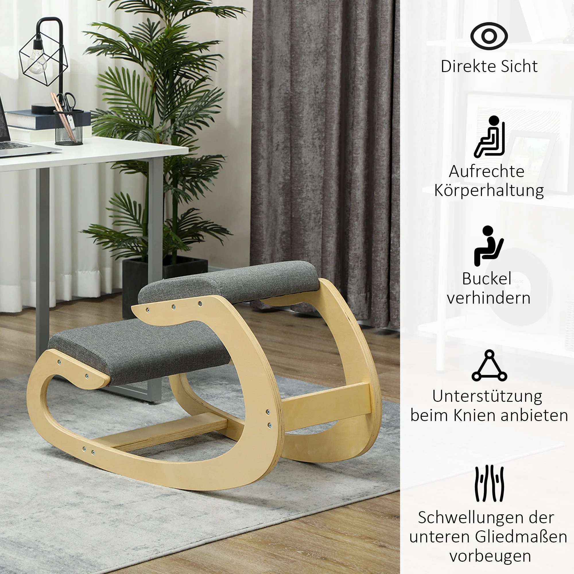 Ergonomic Knee Stool, Rocking Kneeling Chair Posture Gray - Image 5