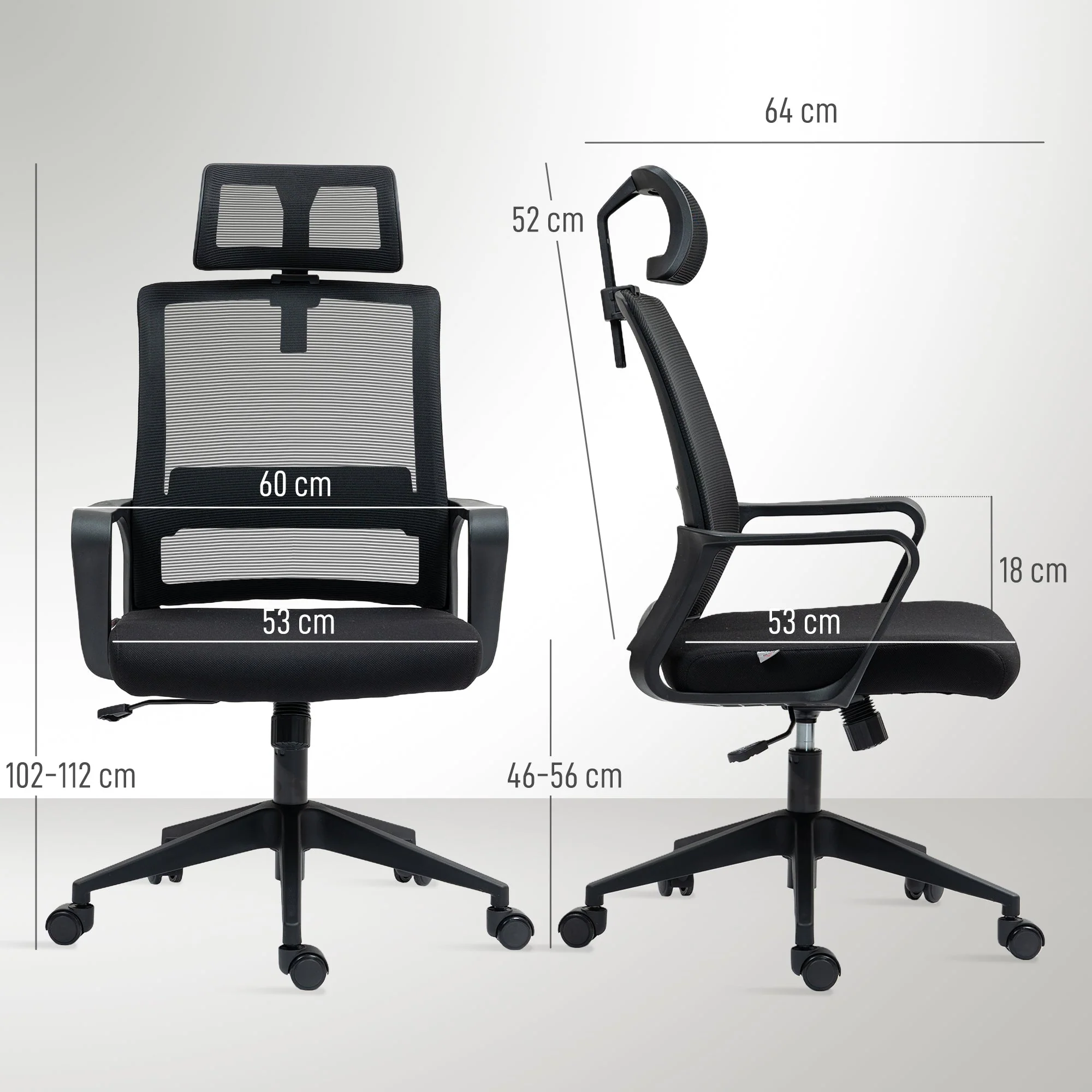 Ergonomic Office Chair Armrests Adjustable Headrest Mesh Swivel Rocking Black - Image 3