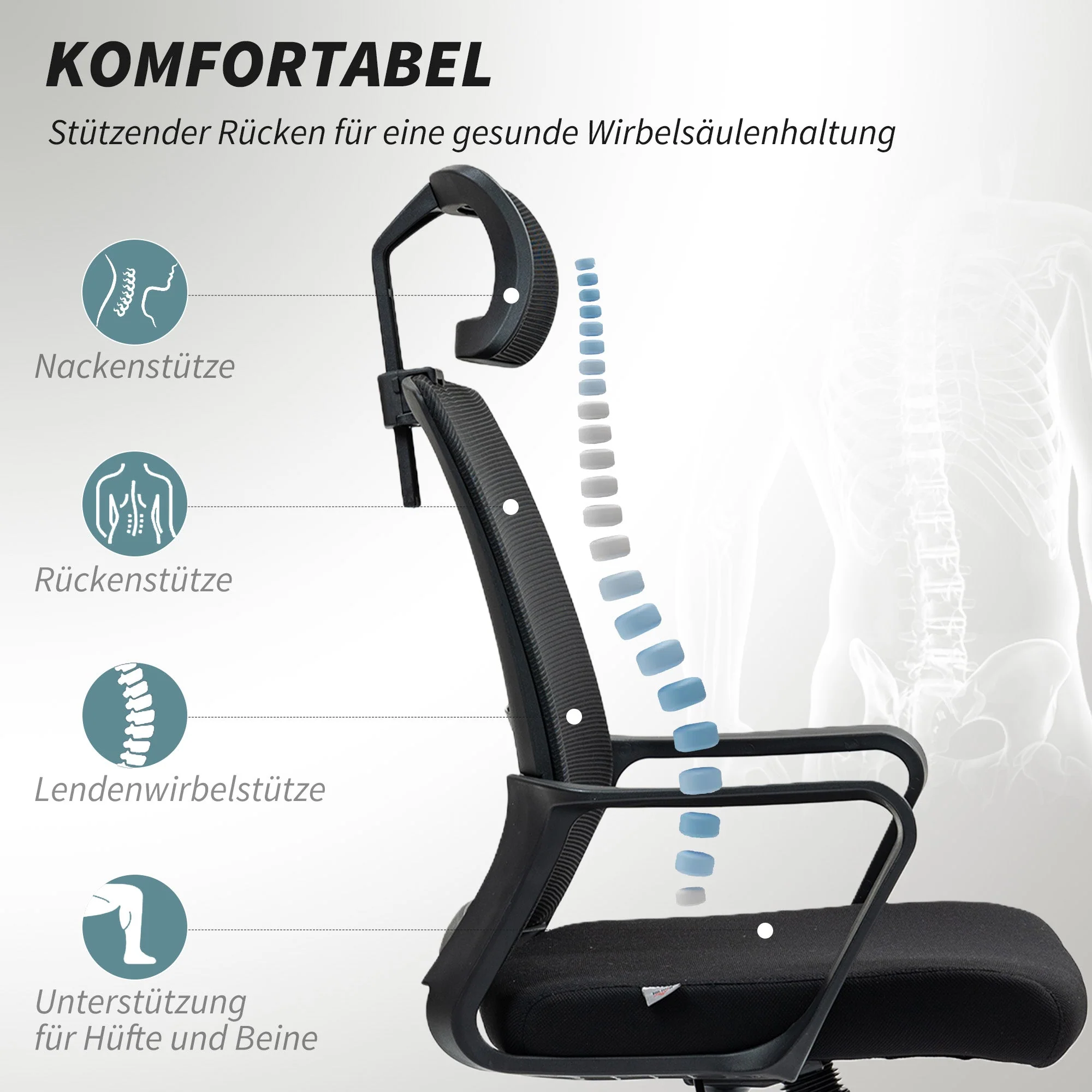 Ergonomic Office Chair Armrests Adjustable Headrest Mesh Swivel Rocking Black - Image 4