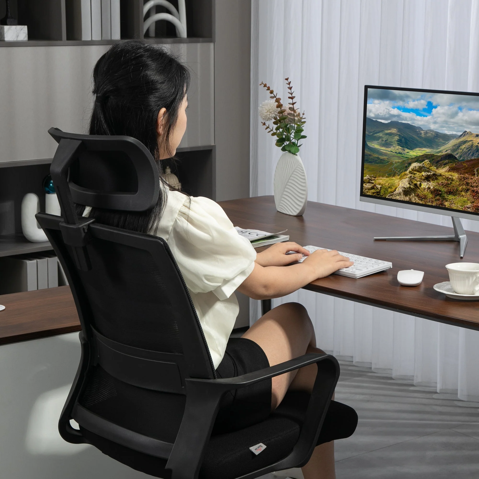 Ergonomic Office Chair Armrests Adjustable Headrest Mesh Swivel Rocking Black - Image 8