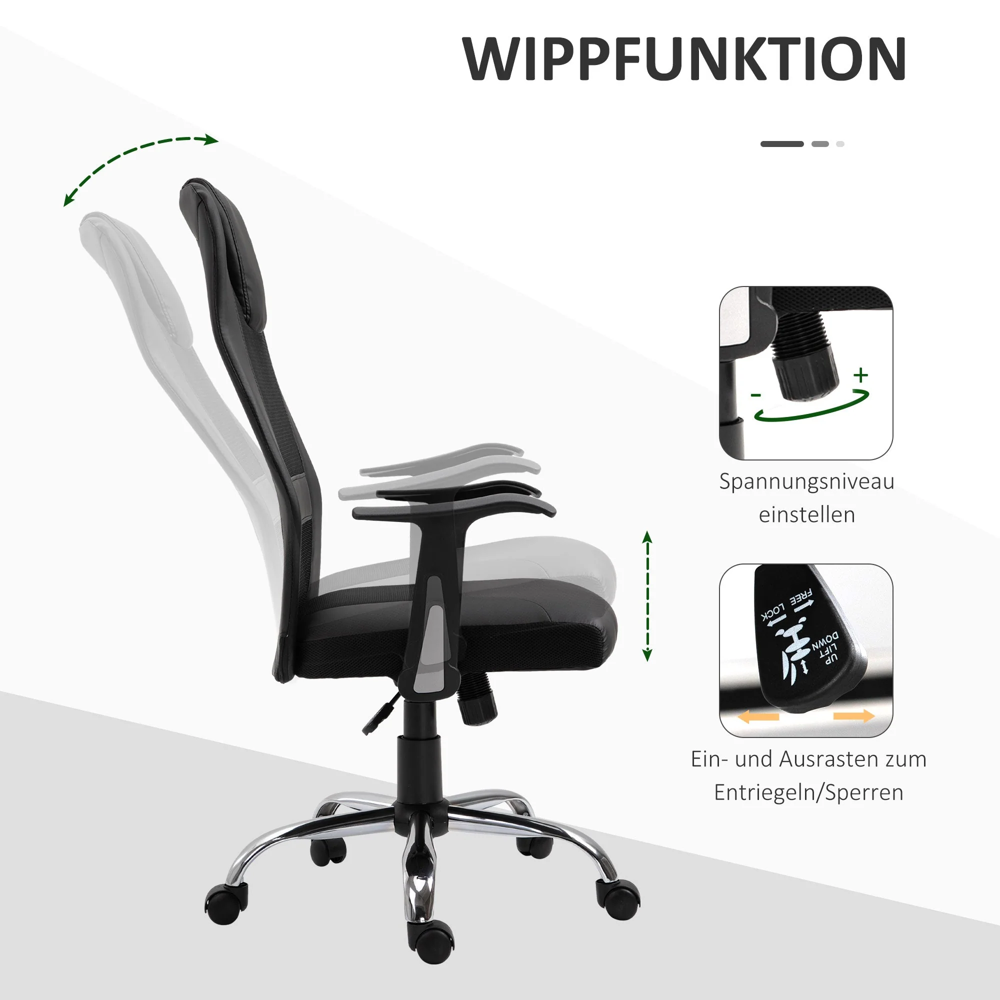 Ergonomic Office Chair, Height Adjustable Rocking Armrests 120 kg, Black - Image 5