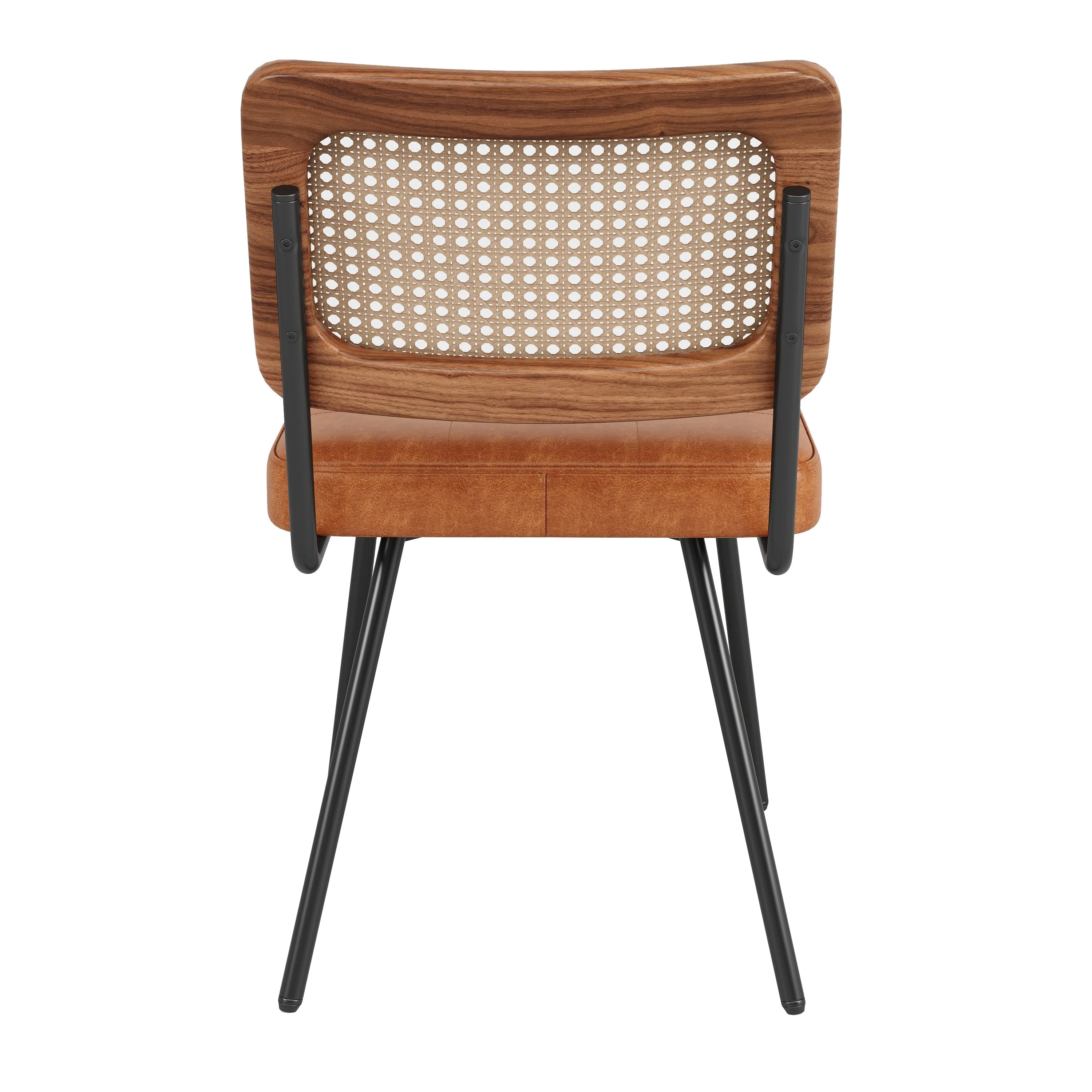 Ergonomic Rattan Dining Chairs with Vanity and Lounge Function, Set of 6, Faux Leather - Image 4